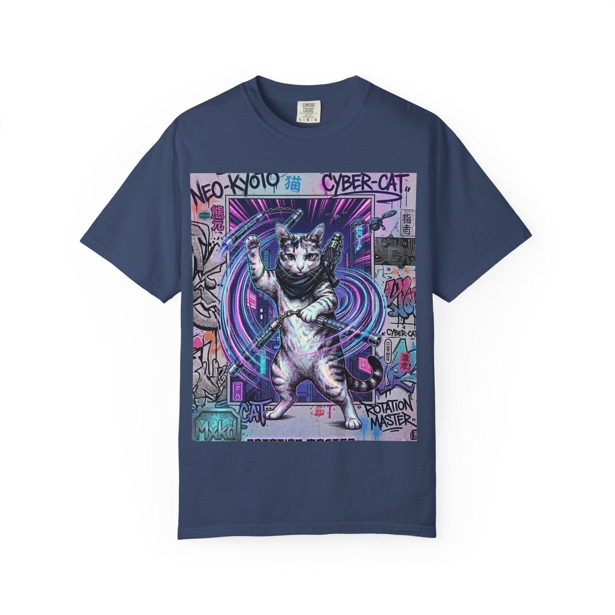 Cyber Cat T-Shirt — Neo-Kyoto Street Art Graphic Tee