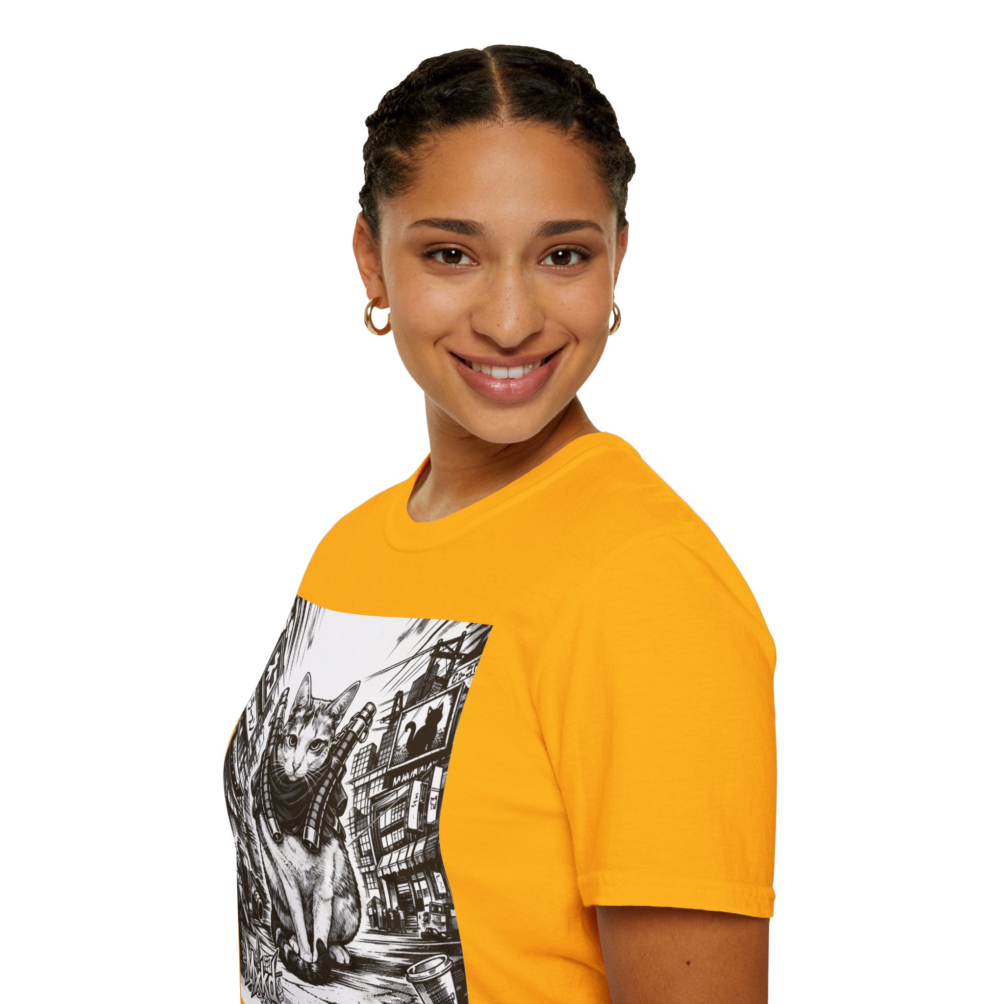 Cat Samurai T‑Shirt — Urban Noir Graphic Tee (Mxkd)