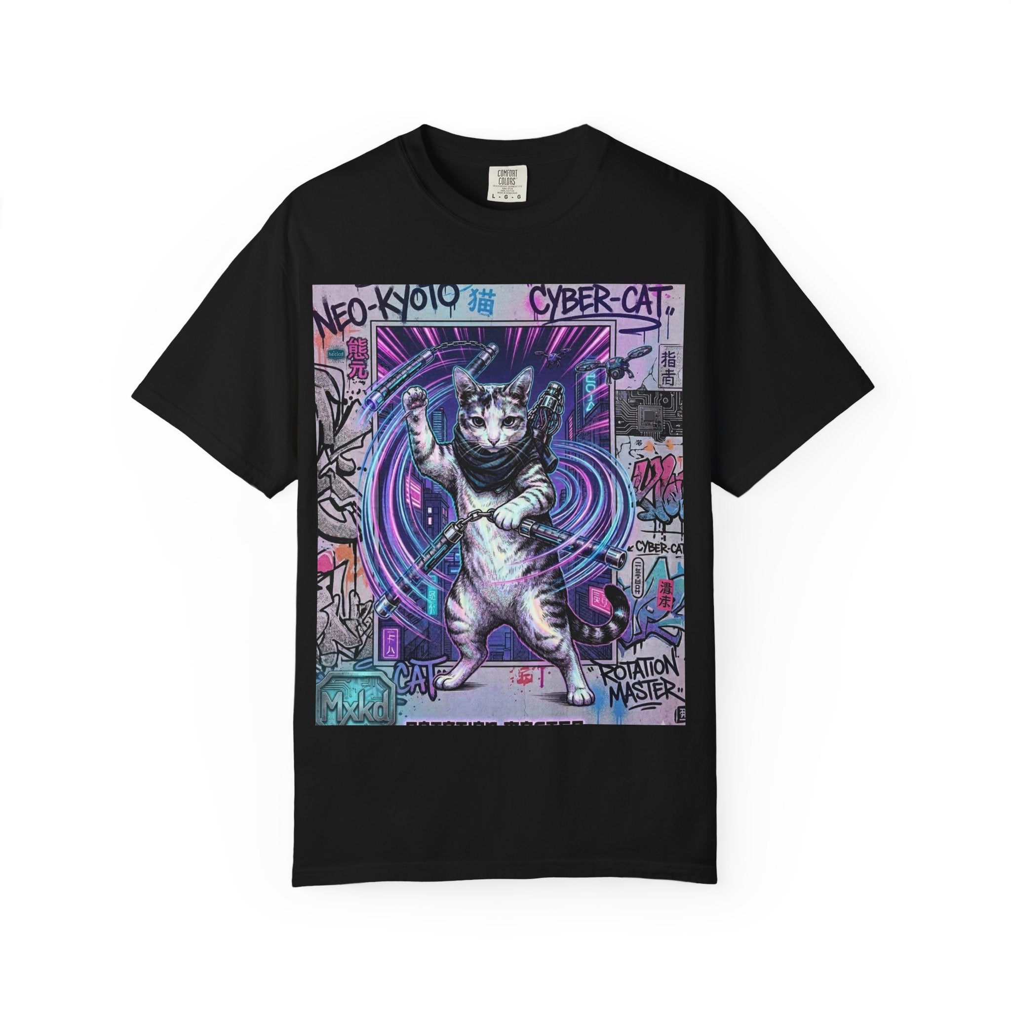 Cyber Cat T-Shirt — Neo-Kyoto Street Art Graphic Tee