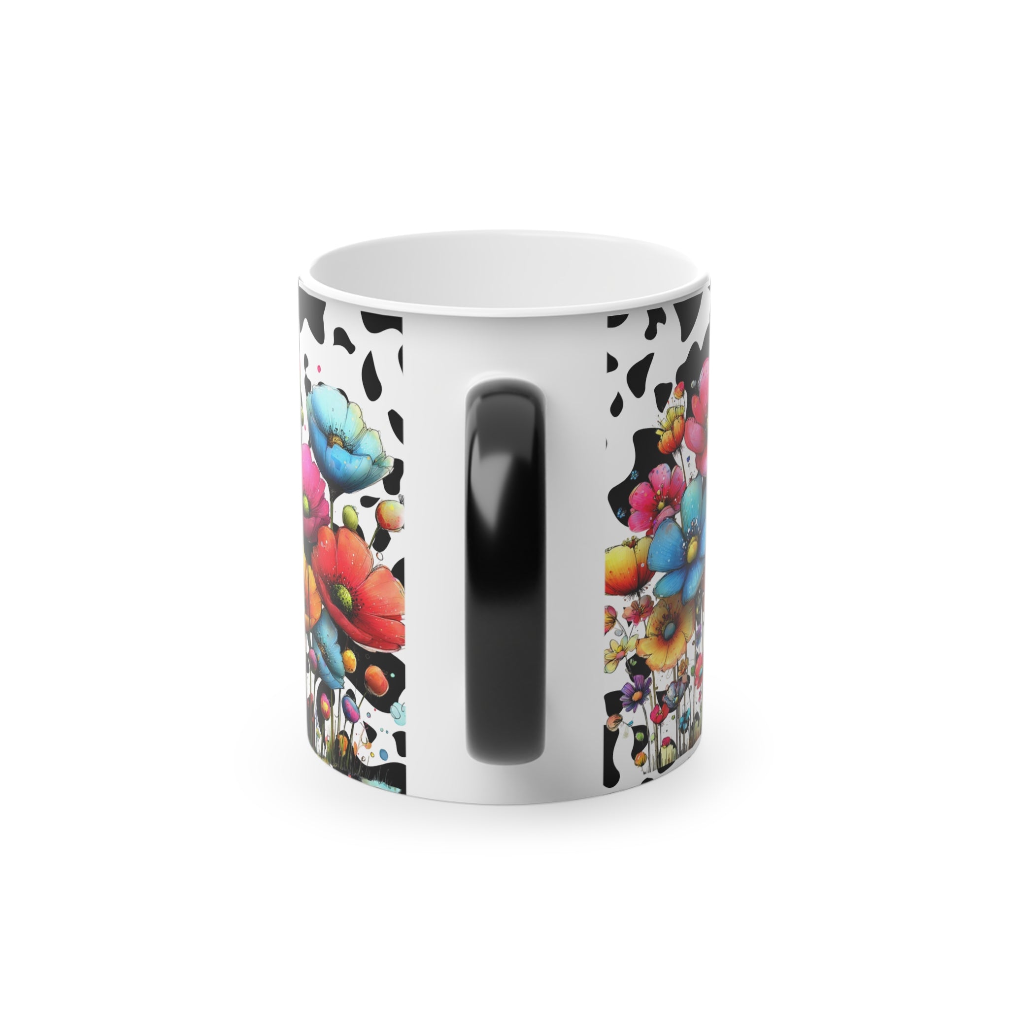 Colorful Floral Magic Mug — Cow Print Background