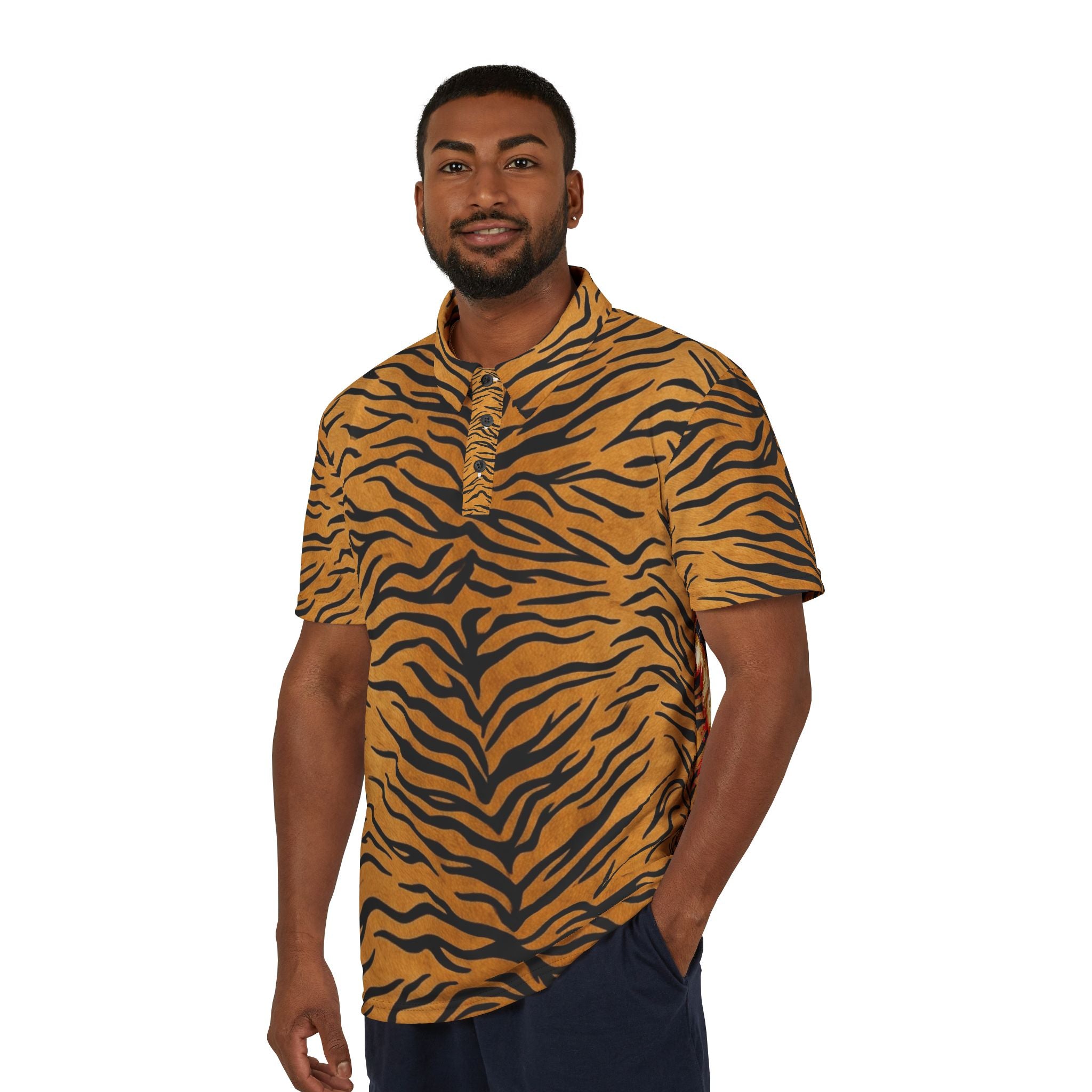 Tiger Stripe Polo Shirt — All-Over Print Animal Print Golf Polo