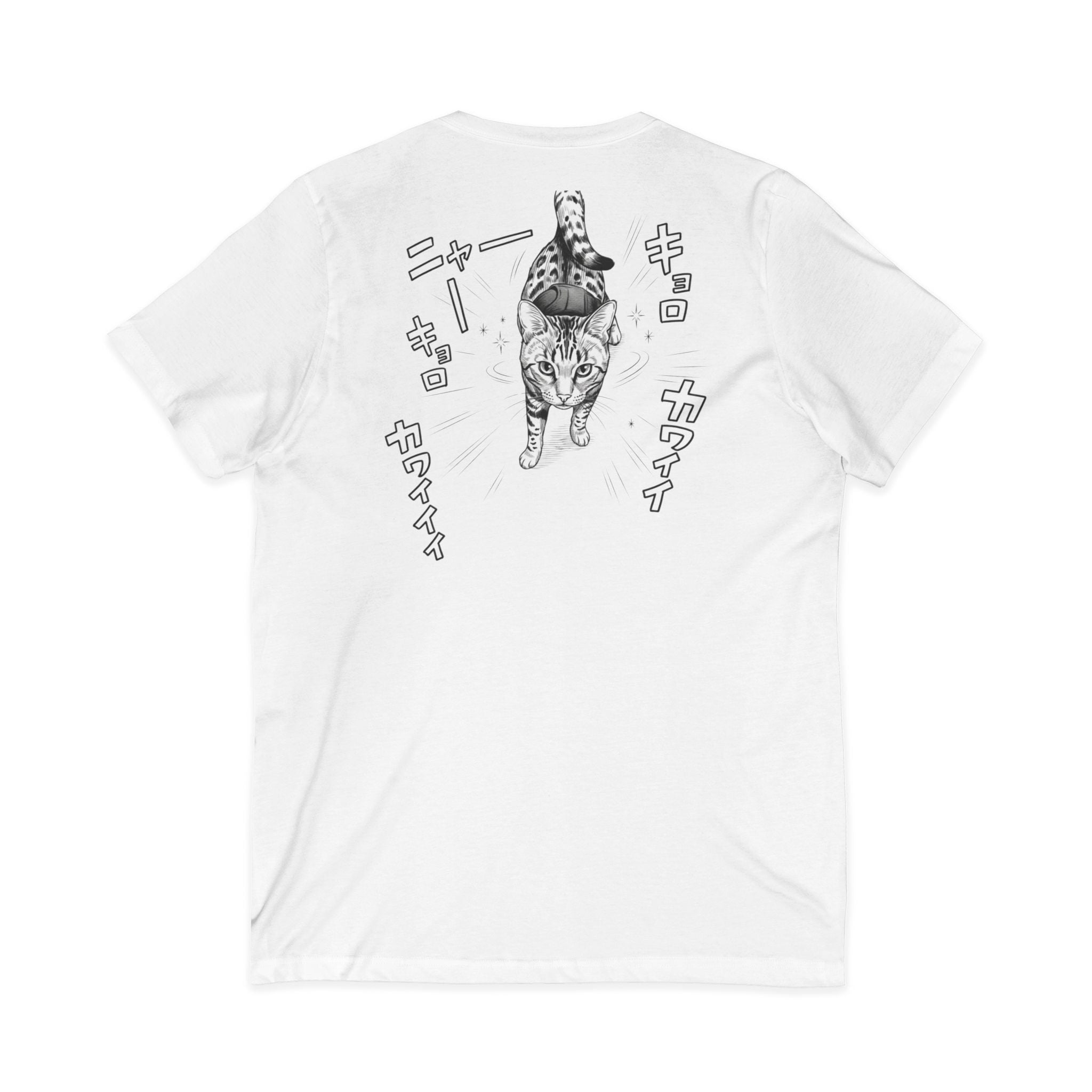 Cute Manga Cat V-Neck Tee — "Kawaii" Japanese Cat Illustration