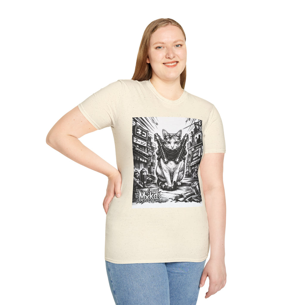 Cat Samurai T‑Shirt — Urban Noir Graphic Tee (Mxkd)