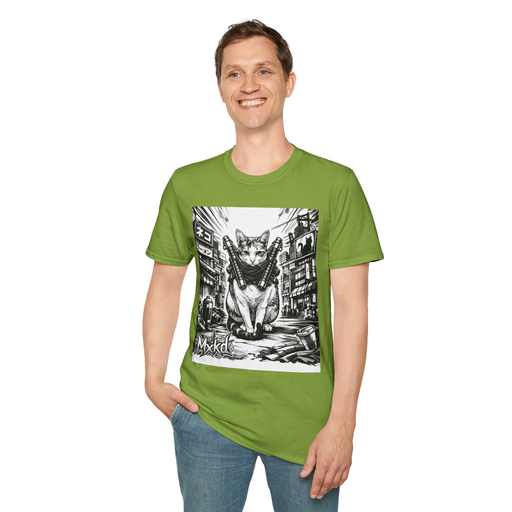 Cat Samurai T‑Shirt — Urban Noir Graphic Tee (Mxkd)