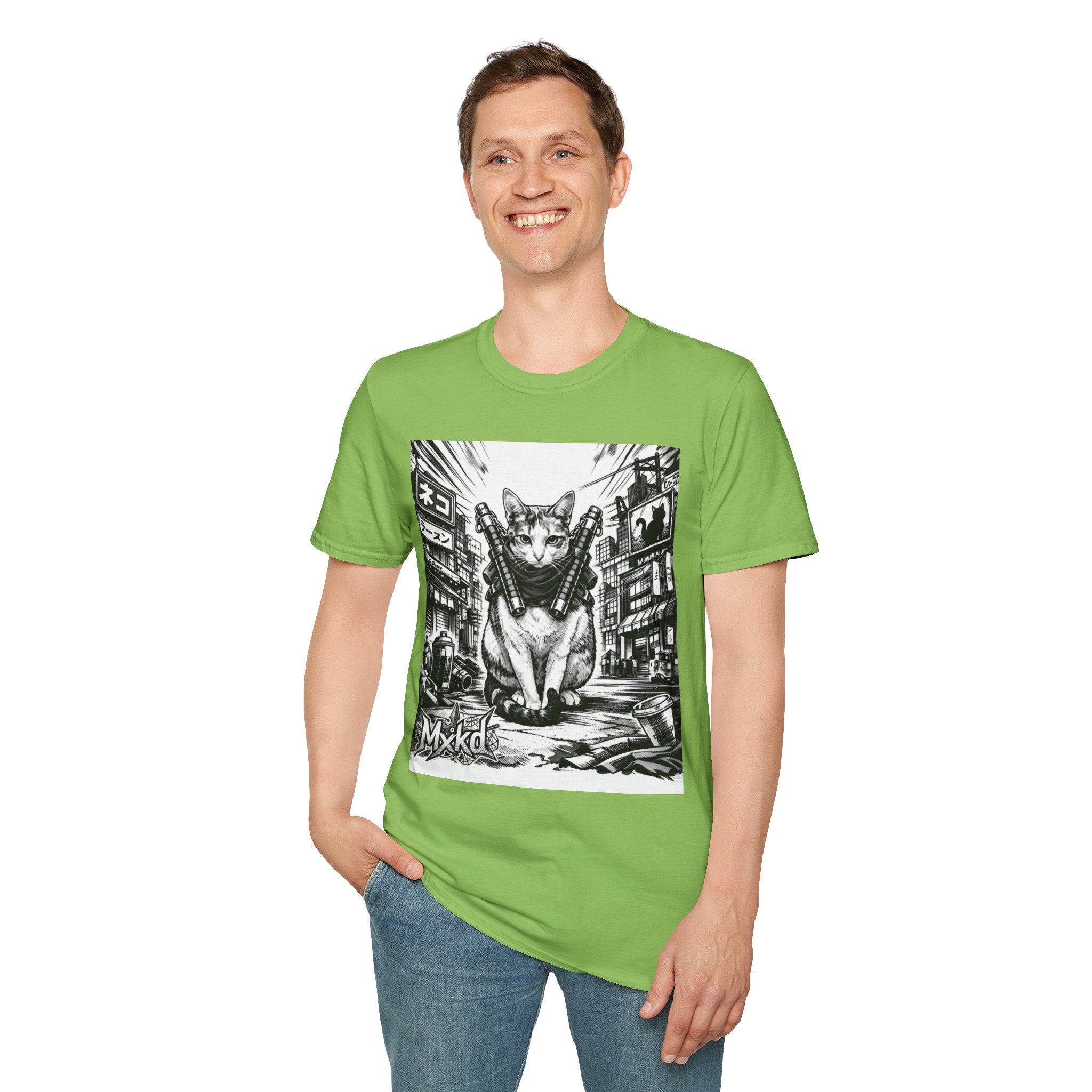Cat Samurai T‑Shirt — Urban Noir Graphic Tee (Mxkd)