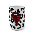15oz Leopard Kiss Mug — Red Glitter Lips Coffee Cup