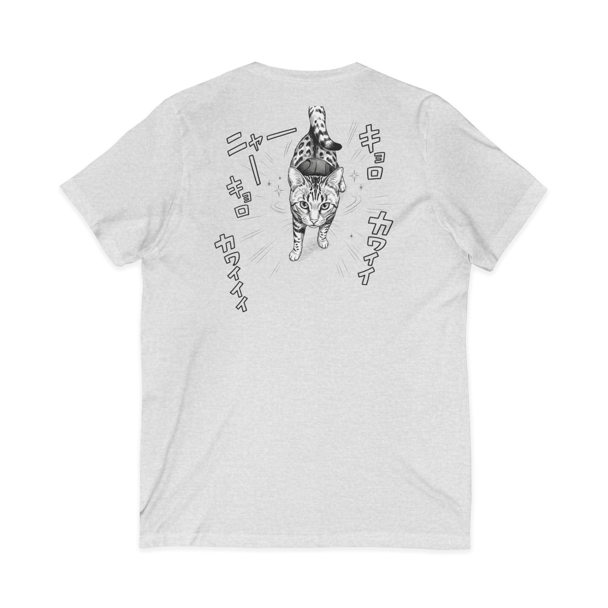 Cute Manga Cat V-Neck Tee — "Kawaii" Japanese Cat Illustration