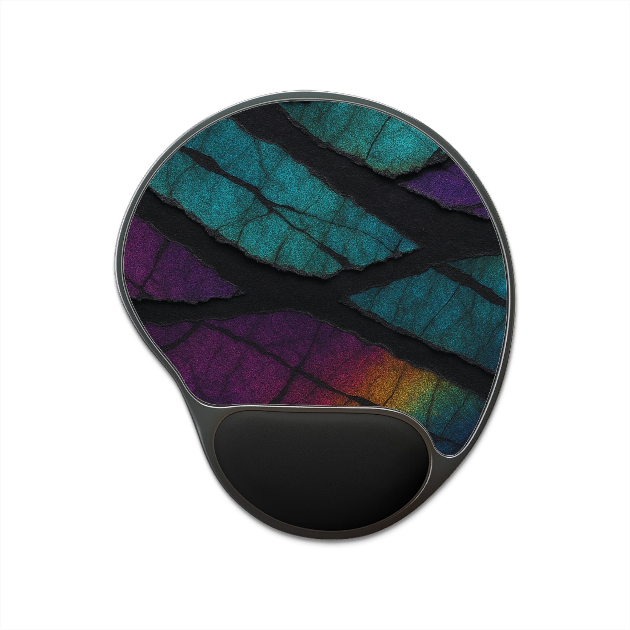 Ergonomic Gel Mouse Pad — Teal & Purple Stained-Glass Design