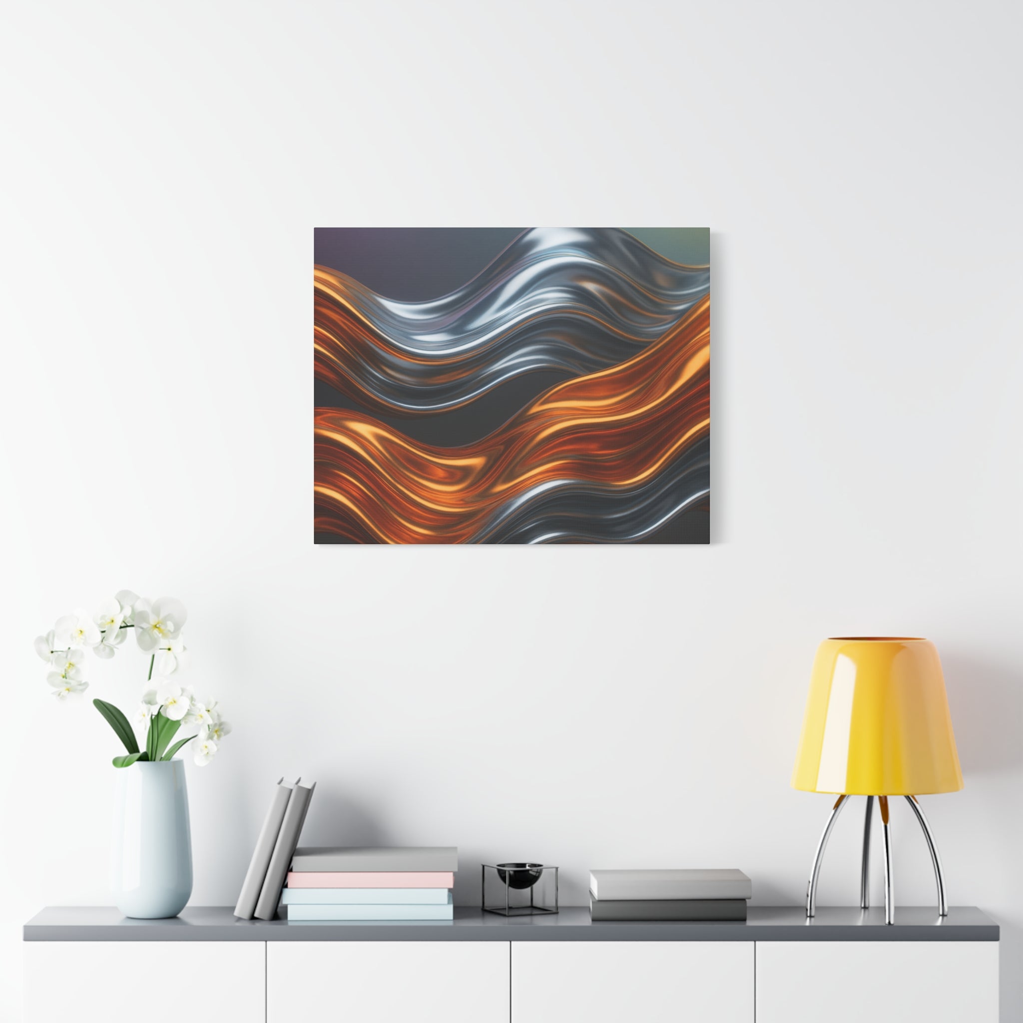 Abstract Metallic Wave Canvas Print — Copper & Silver Modern Wall Art