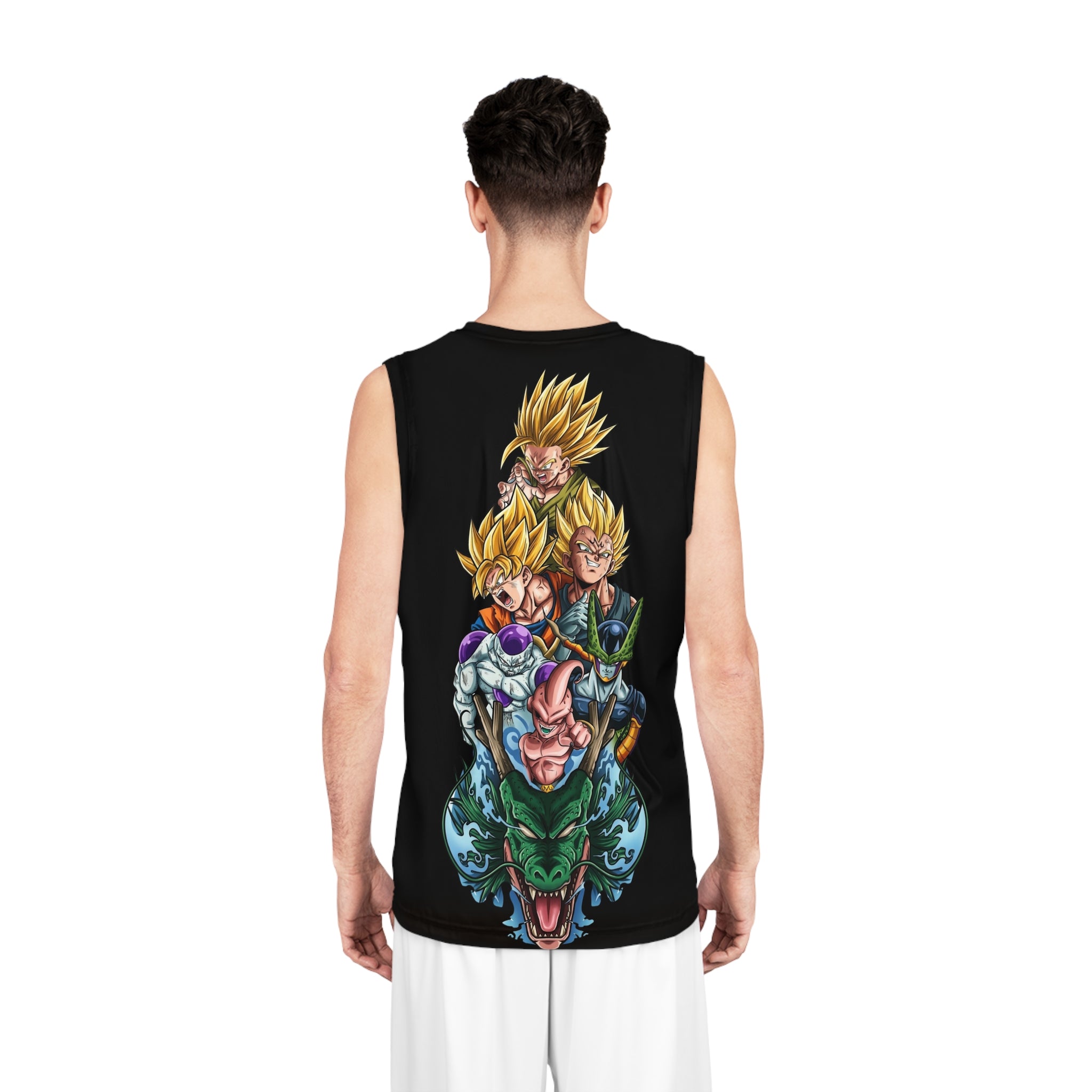 Anime Power Basketball Jersey — Super Saiyan Lineup Graphic AOP