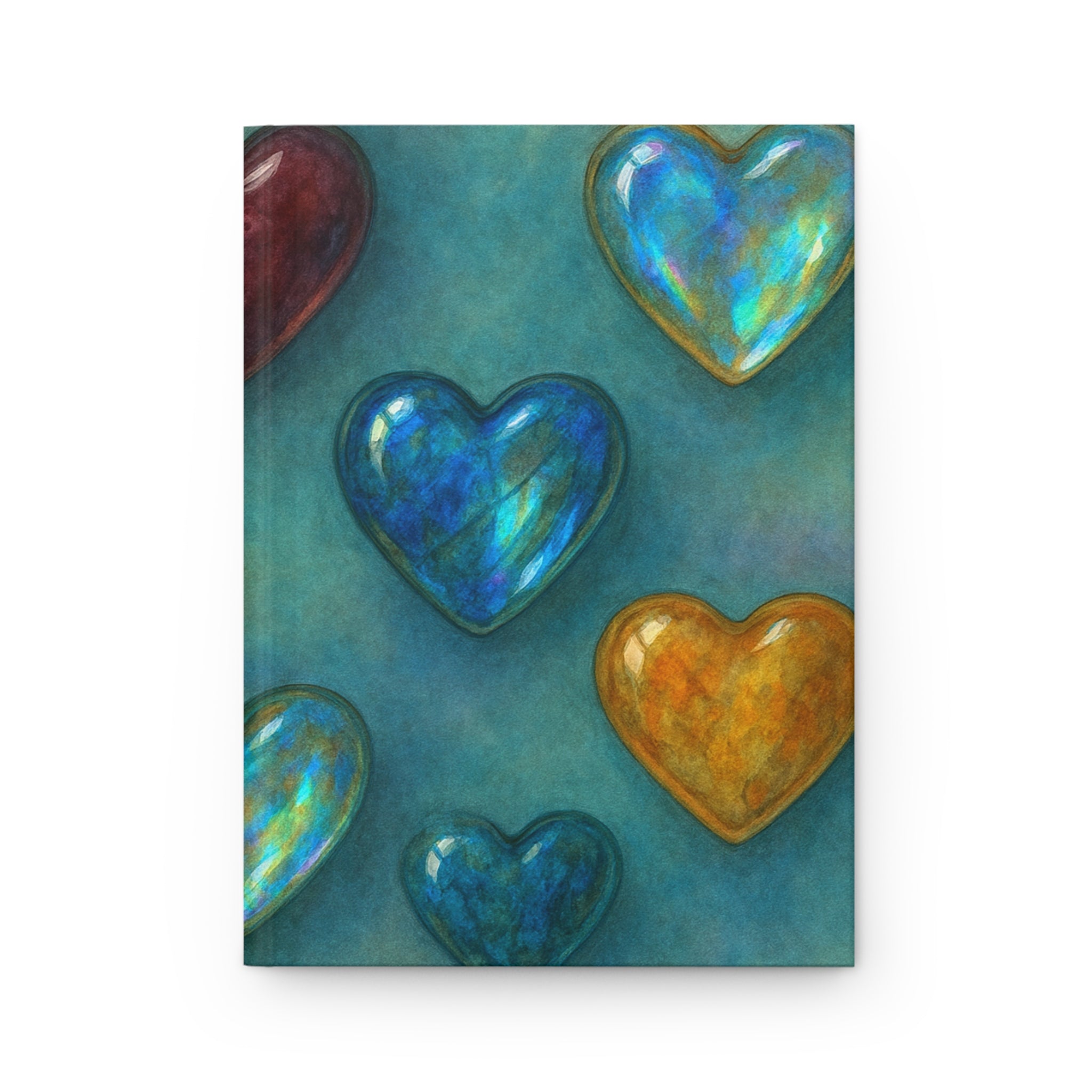 Heart Pattern Hardcover Journal — Colorful Gemstone Hearts Matte Notebook for Gratitude, Travel & Daily Notes