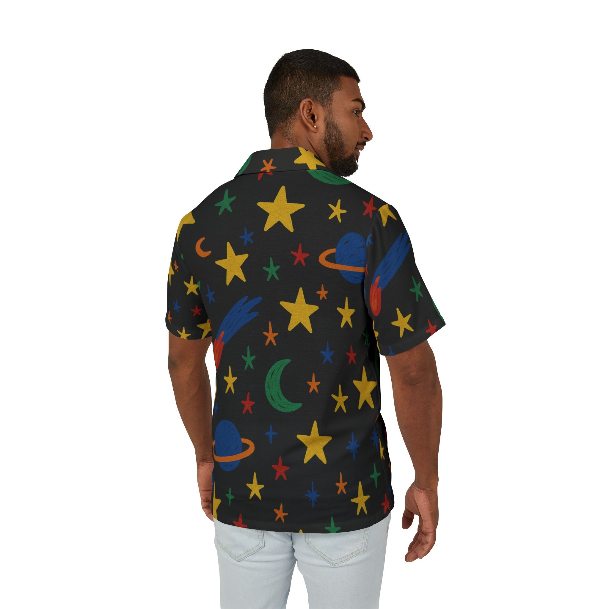 Cosmic Nights Hawaiian Shirt — Planet, Stars & Comet Print
