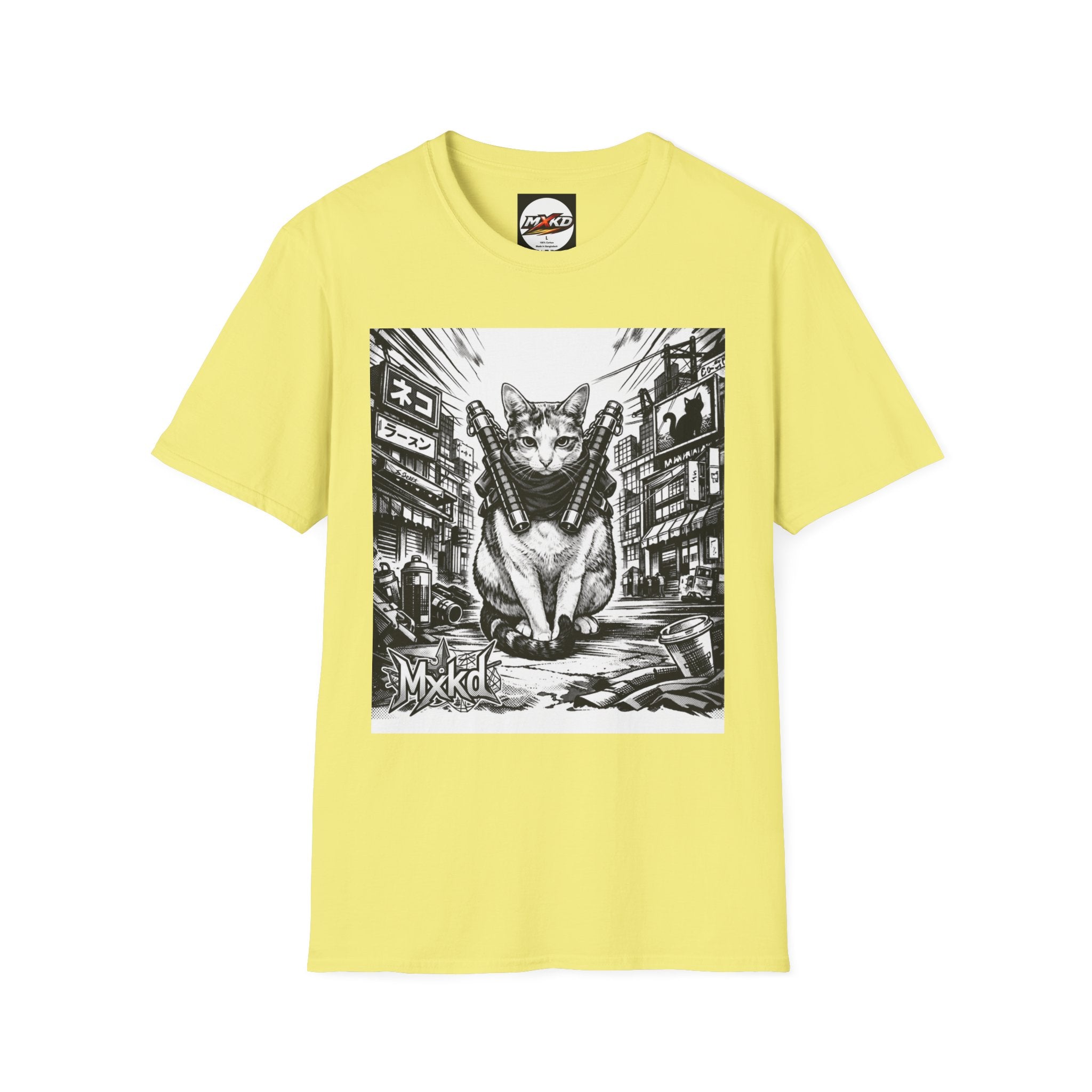 Cat Samurai T‑Shirt — Urban Noir Graphic Tee (Mxkd)