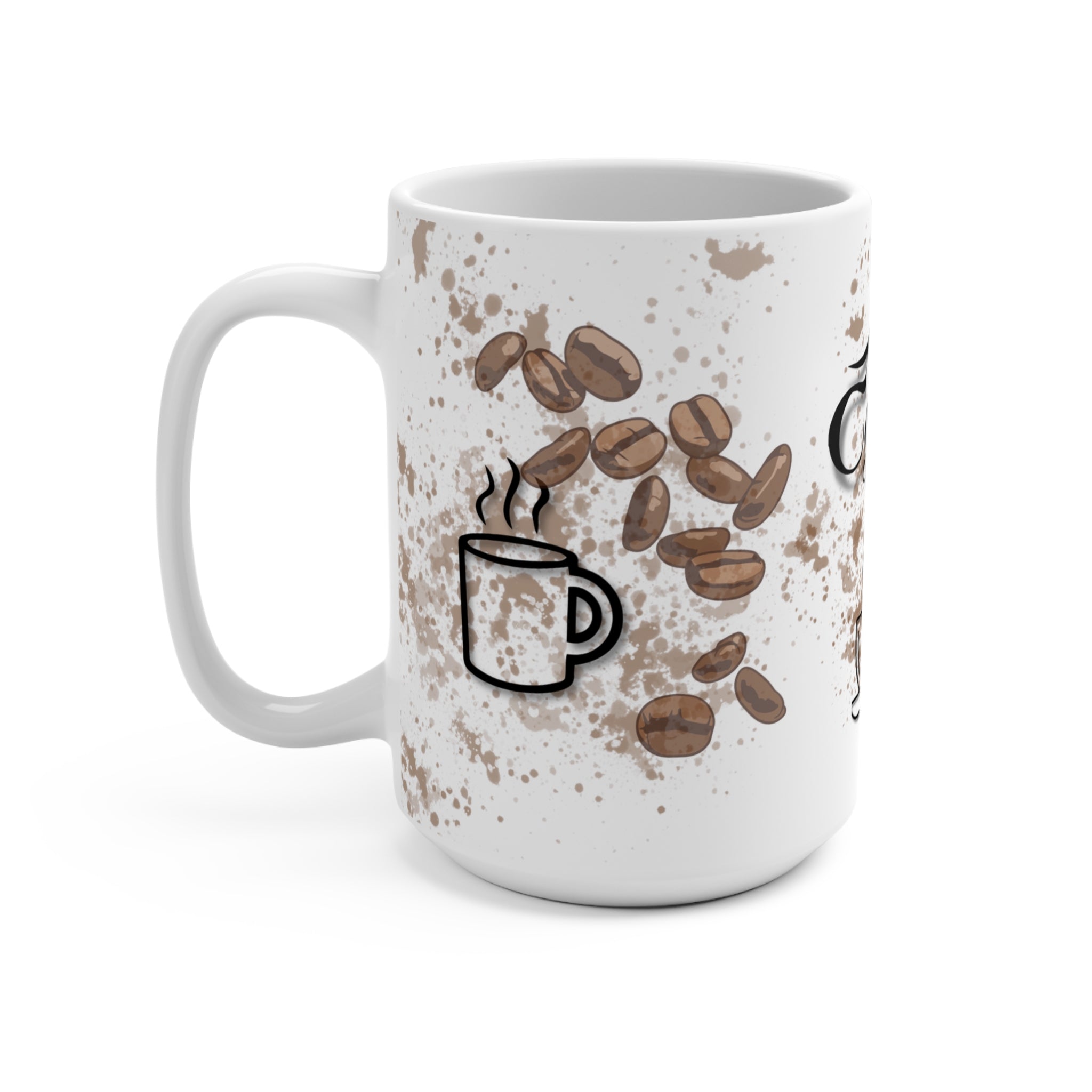 Coffee Beans and Cup Mug  Cafe Coffee 15oz Ceramic