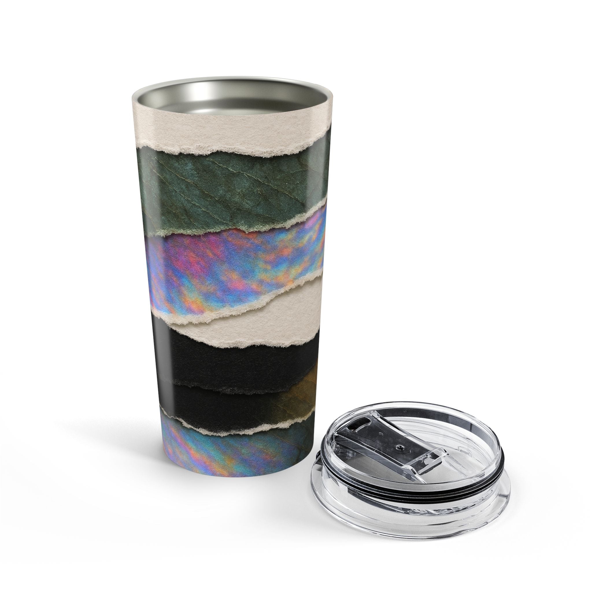20oz Abstract Torn Paper Tumbler — Iridescent & Textured Travel Cup