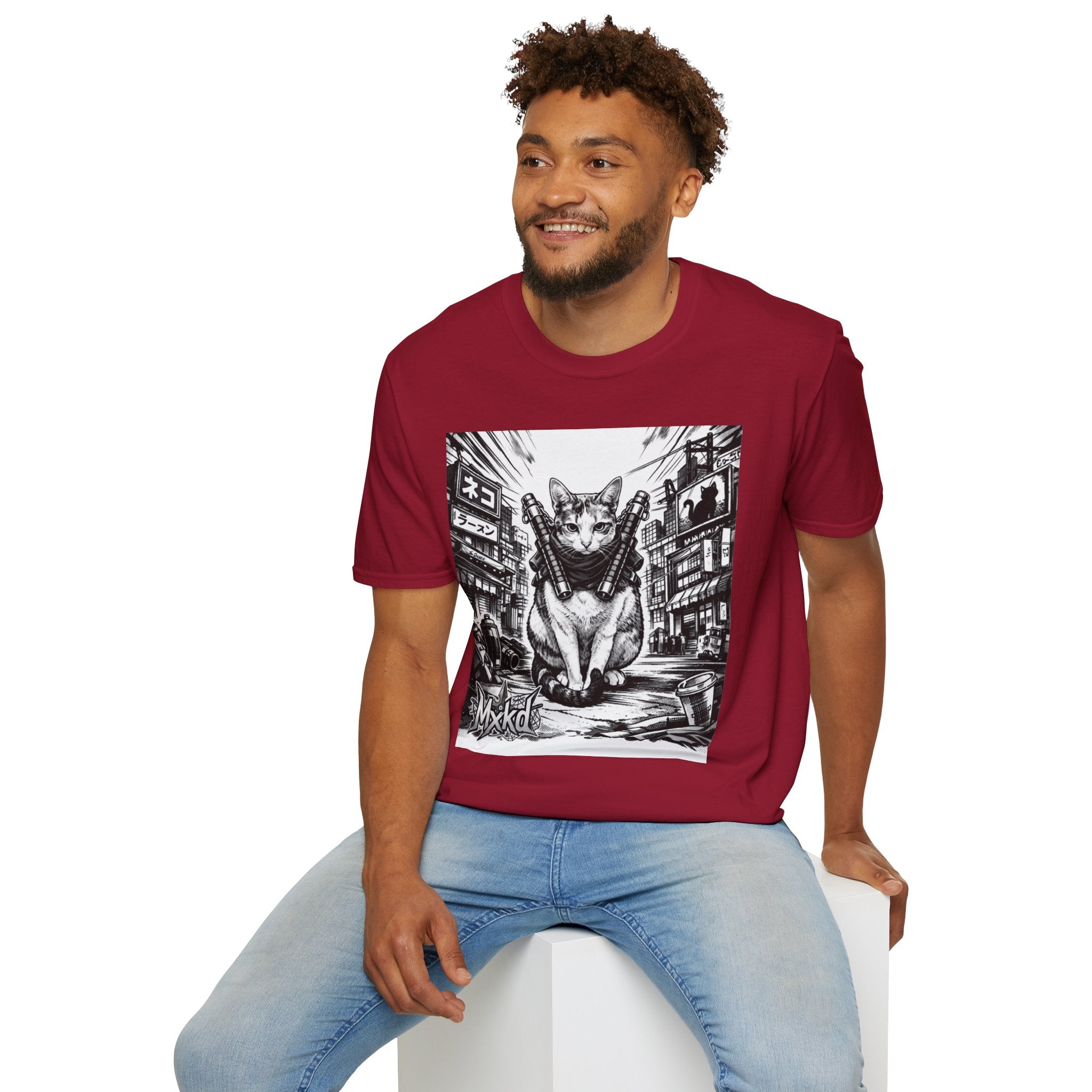 Cat Samurai T‑Shirt — Urban Noir Graphic Tee (Mxkd)