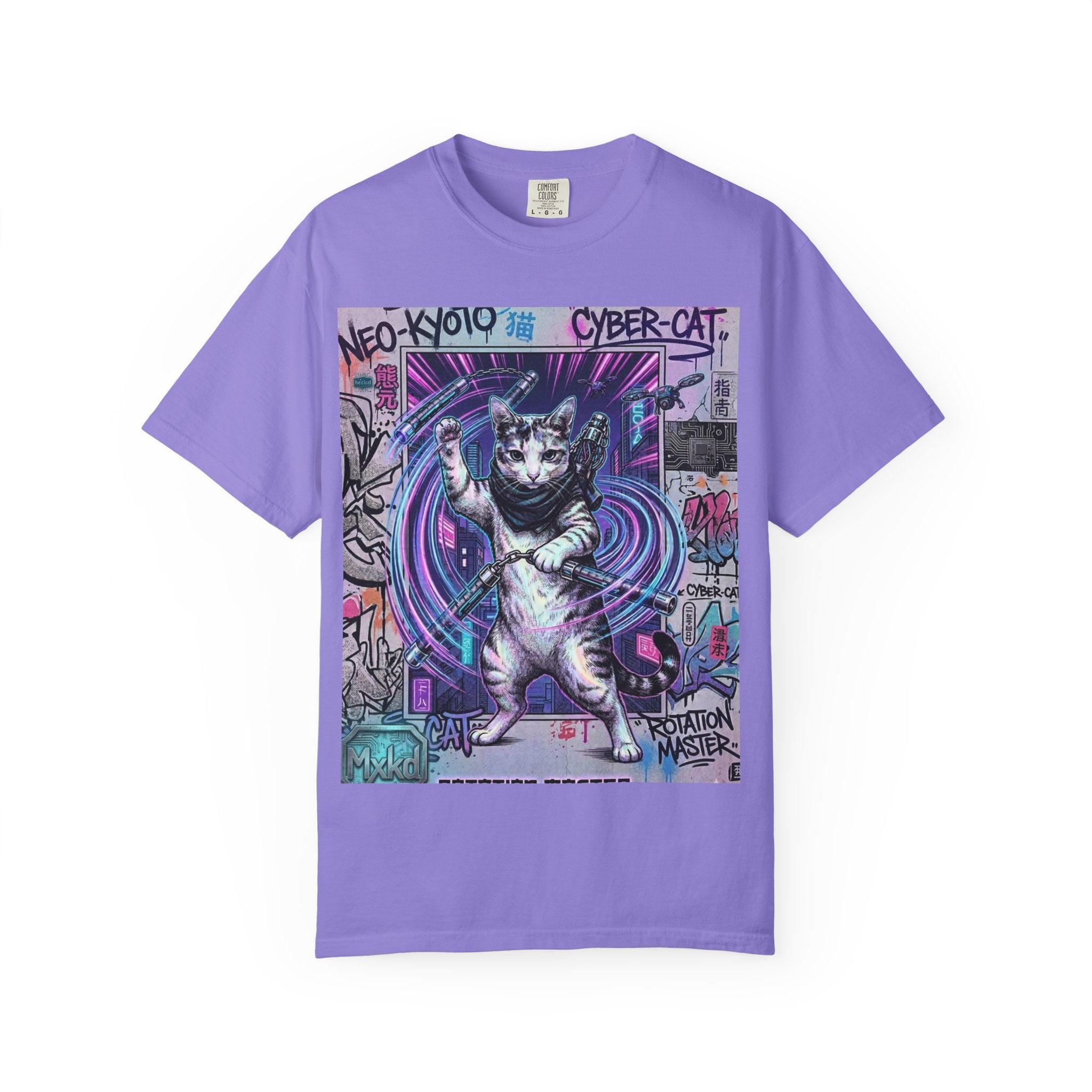 Cyber Cat T-Shirt — Neo-Kyoto Street Art Graphic Tee