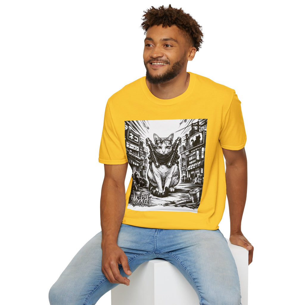 Cat Samurai T‑Shirt — Urban Noir Graphic Tee (Mxkd)