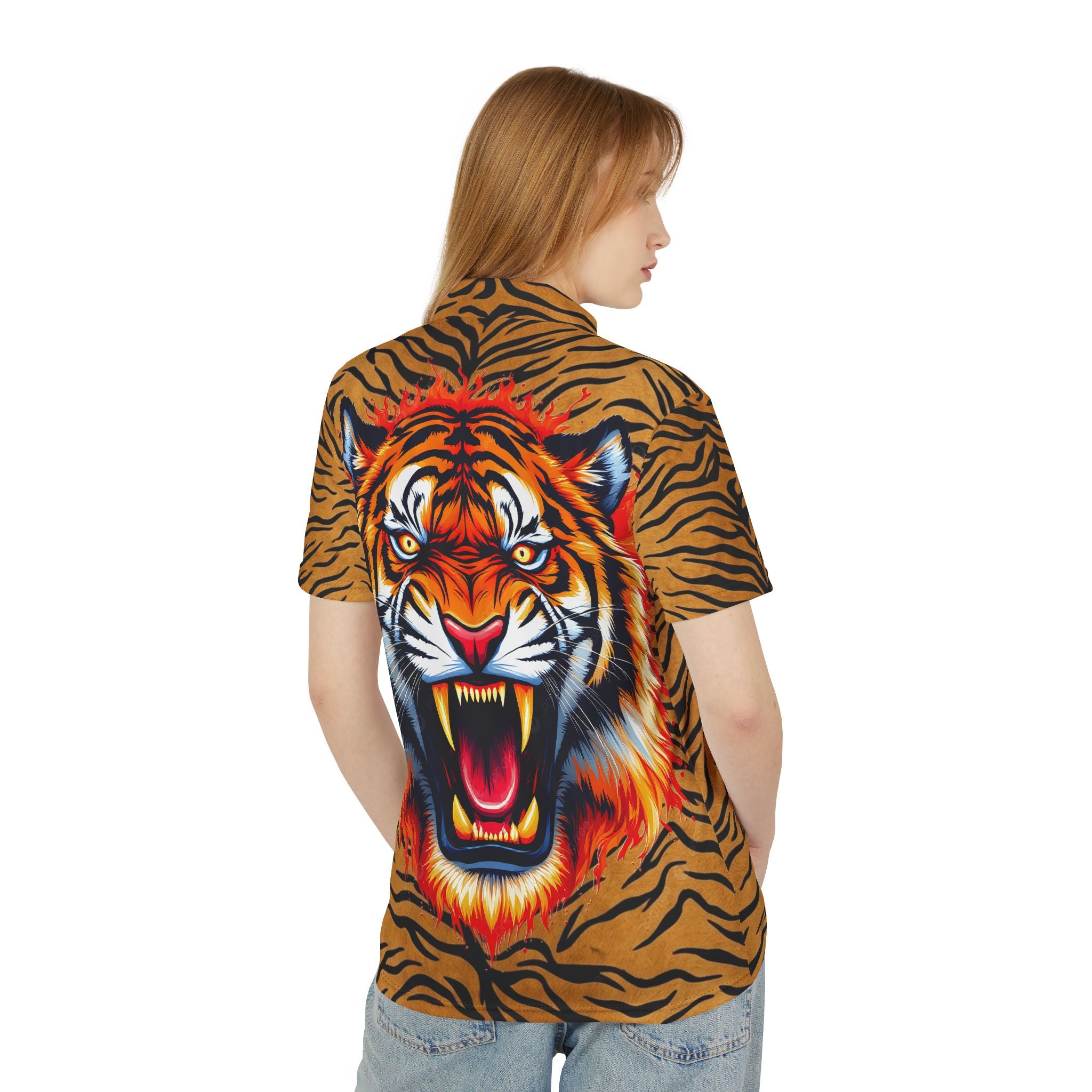 Tiger Stripe Polo Shirt — All-Over Print Animal Print Golf Polo