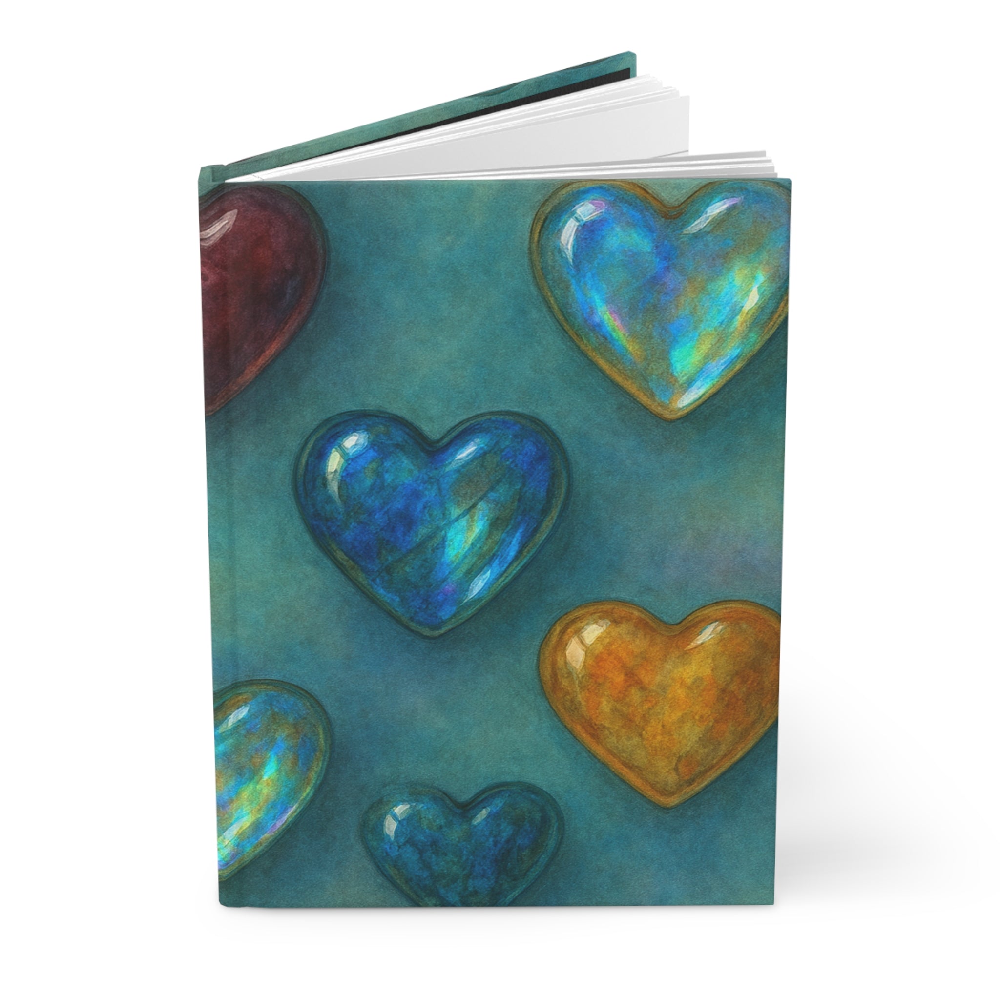 Heart Pattern Hardcover Journal — Colorful Gemstone Hearts Matte Notebook for Gratitude, Travel & Daily Notes
