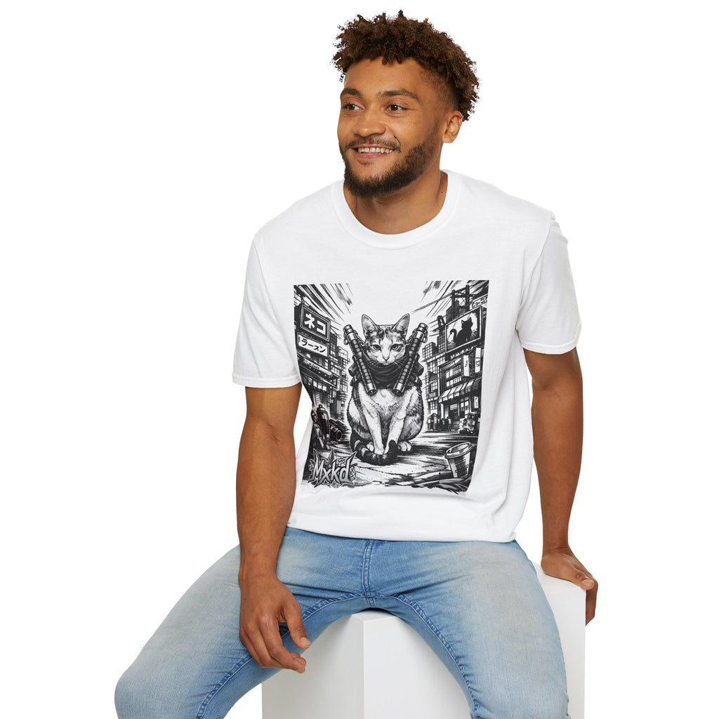 Cat Samurai T‑Shirt — Urban Noir Graphic Tee (Mxkd)