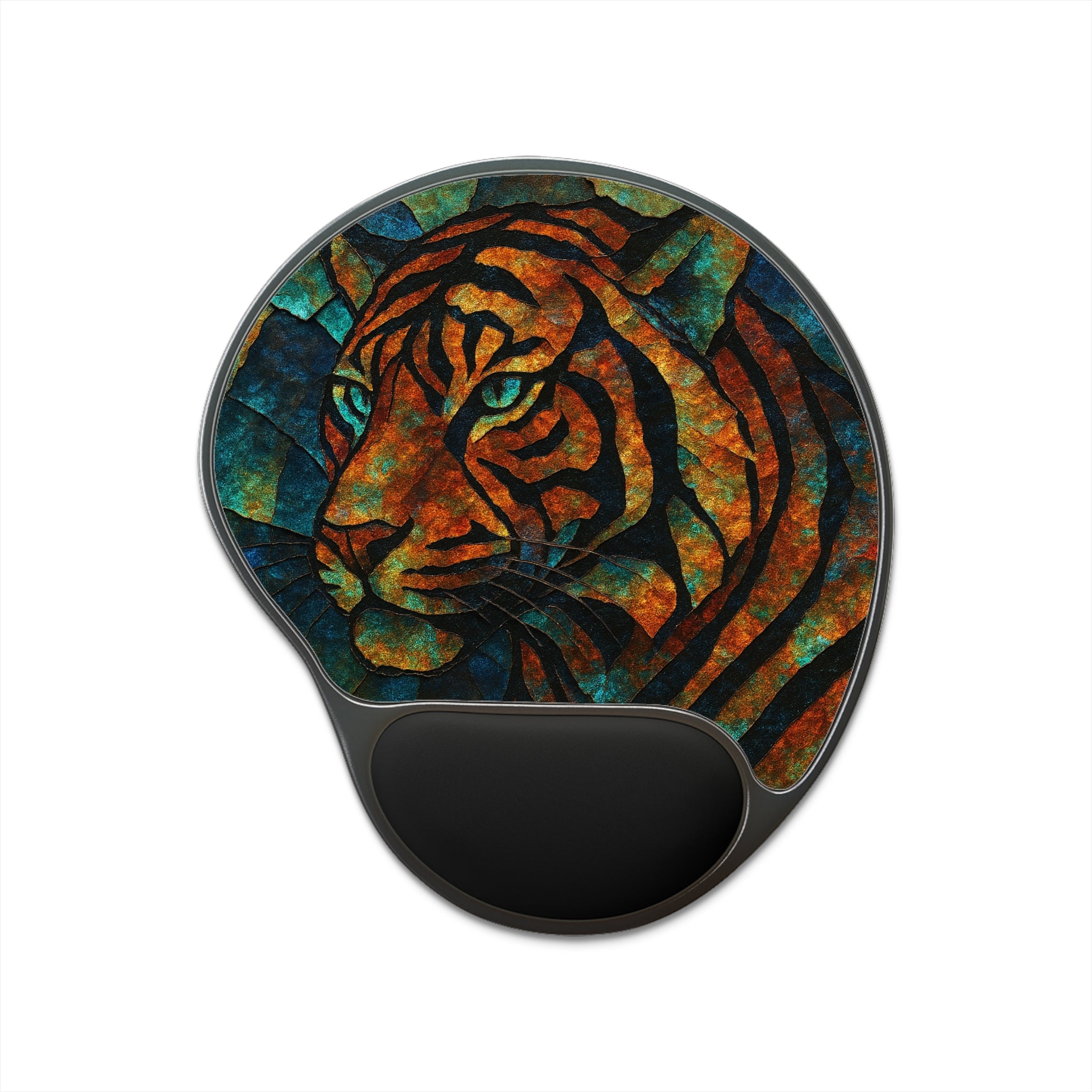 Tiger Stained-Glass Memory Foam Mouse Pad with Wrist Rest