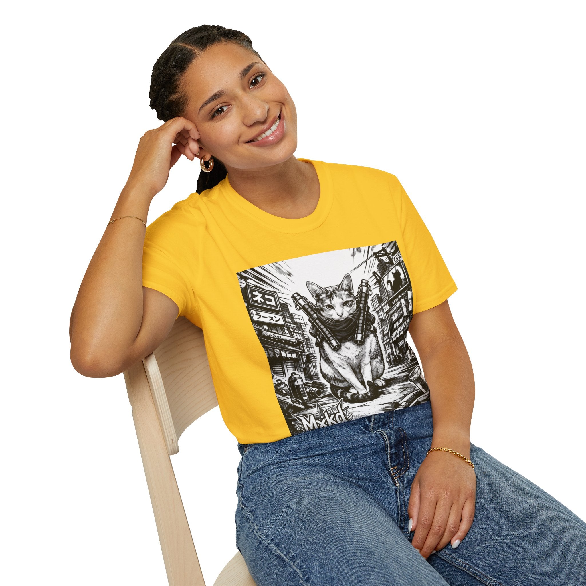 Cat Samurai T‑Shirt — Urban Noir Graphic Tee (Mxkd)