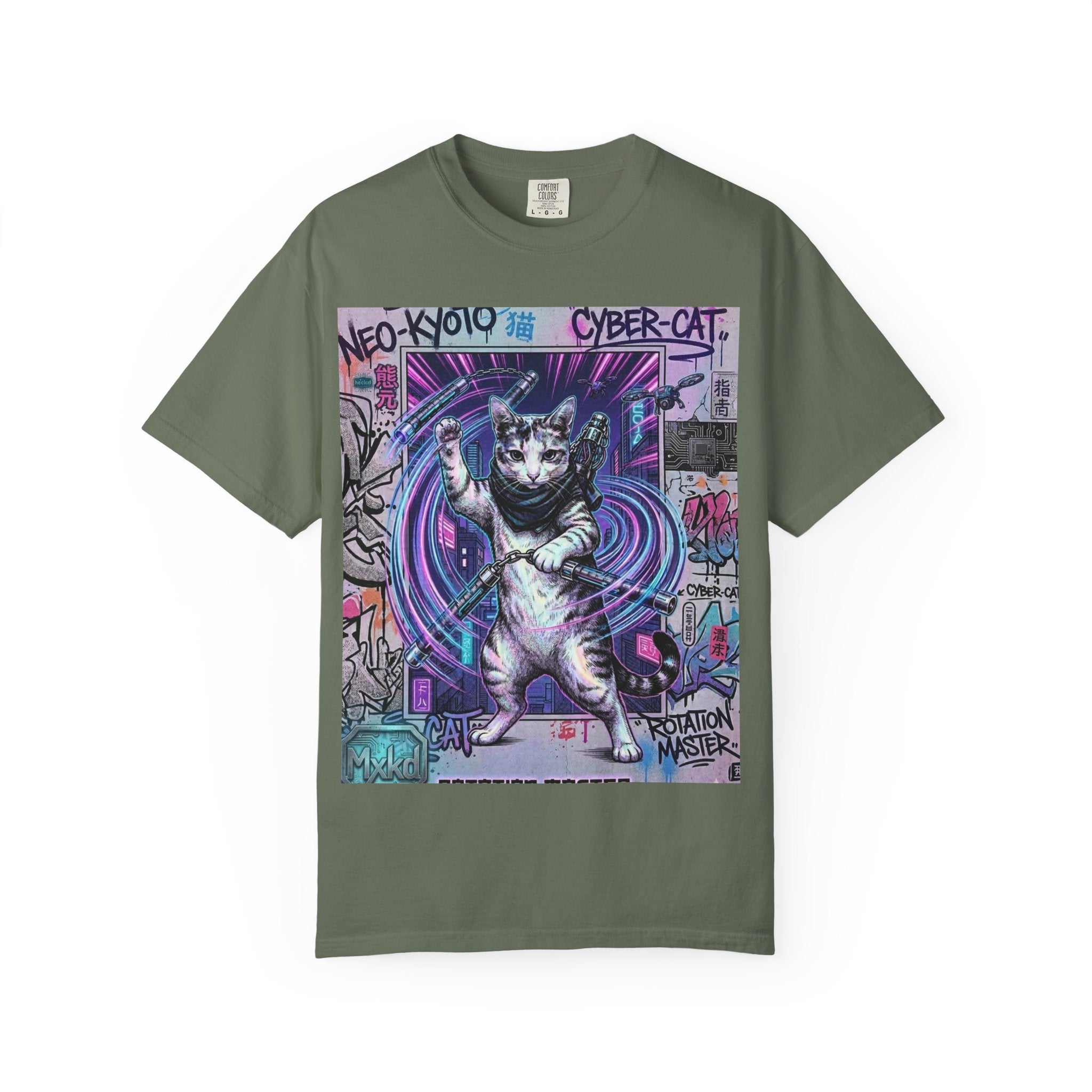 Cyber Cat T-Shirt — Neo-Kyoto Street Art Graphic Tee