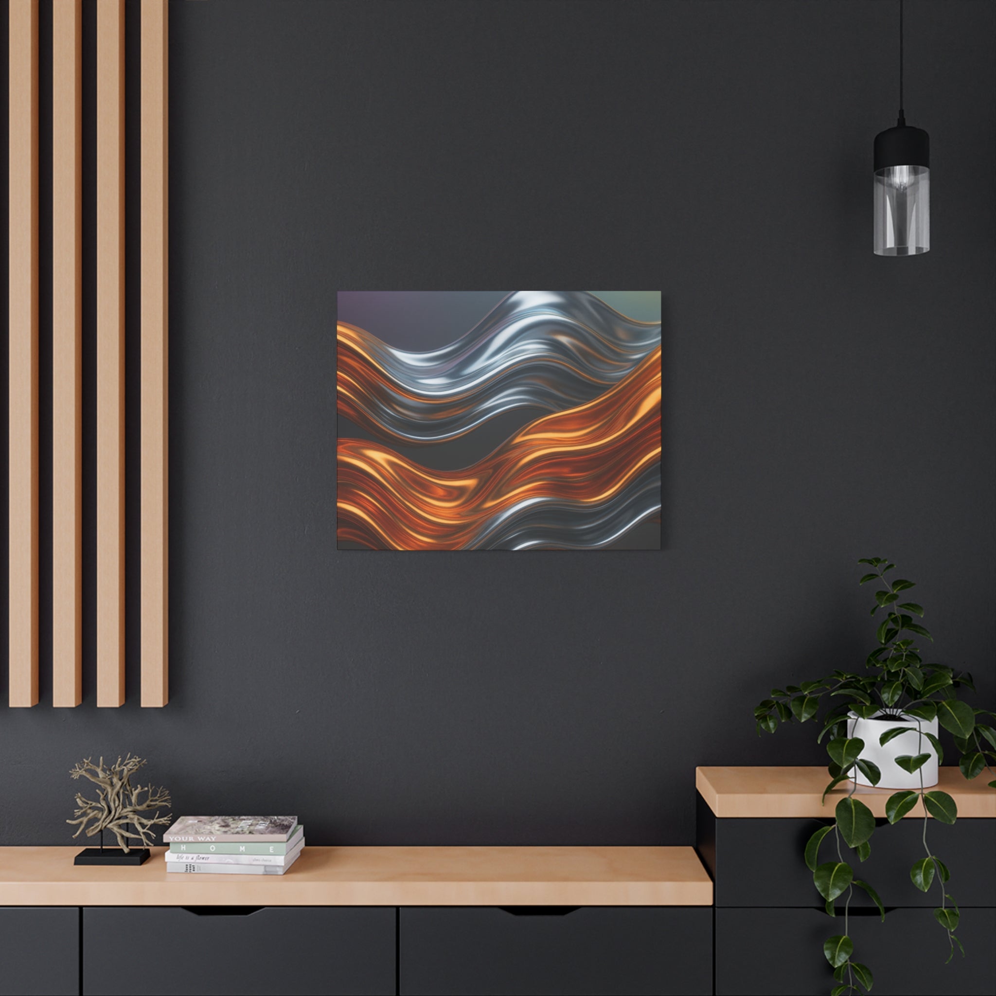 Abstract Metallic Wave Canvas Print — Copper & Silver Modern Wall Art