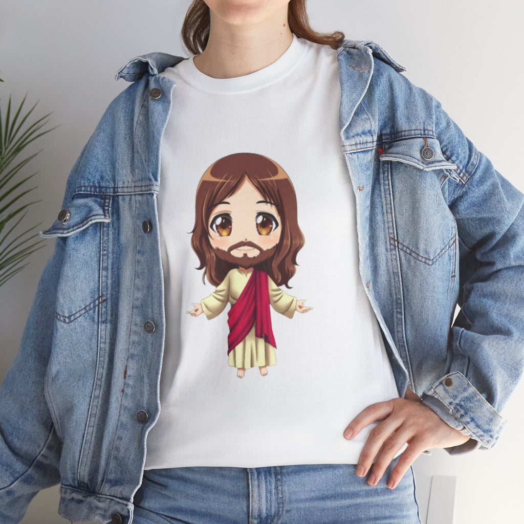 Christian Jesus Tee — Cute Chibi Front & Classic Back Religious T-Shirt