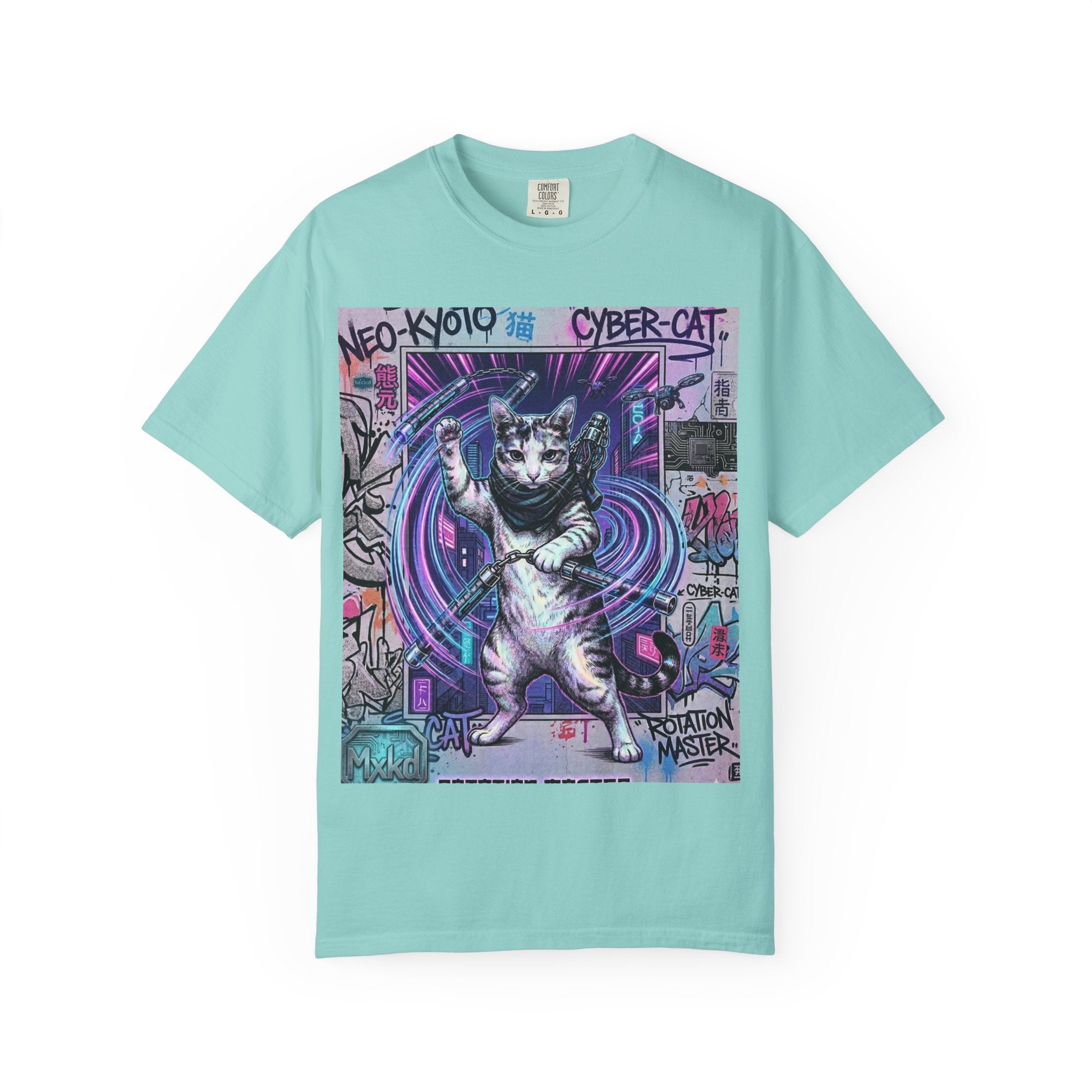 Cyber Cat T-Shirt — Neo-Kyoto Street Art Graphic Tee