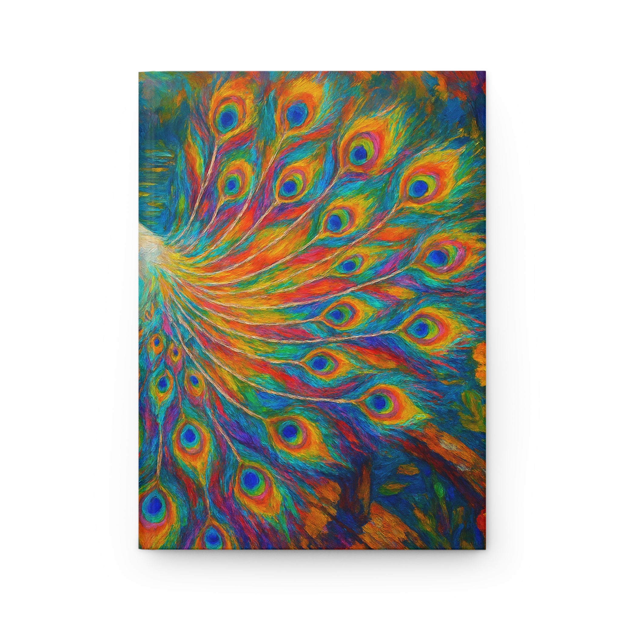 Peacock Pond Hardcover Journal — Colorful Peacock & Lily Pad Art Notebook