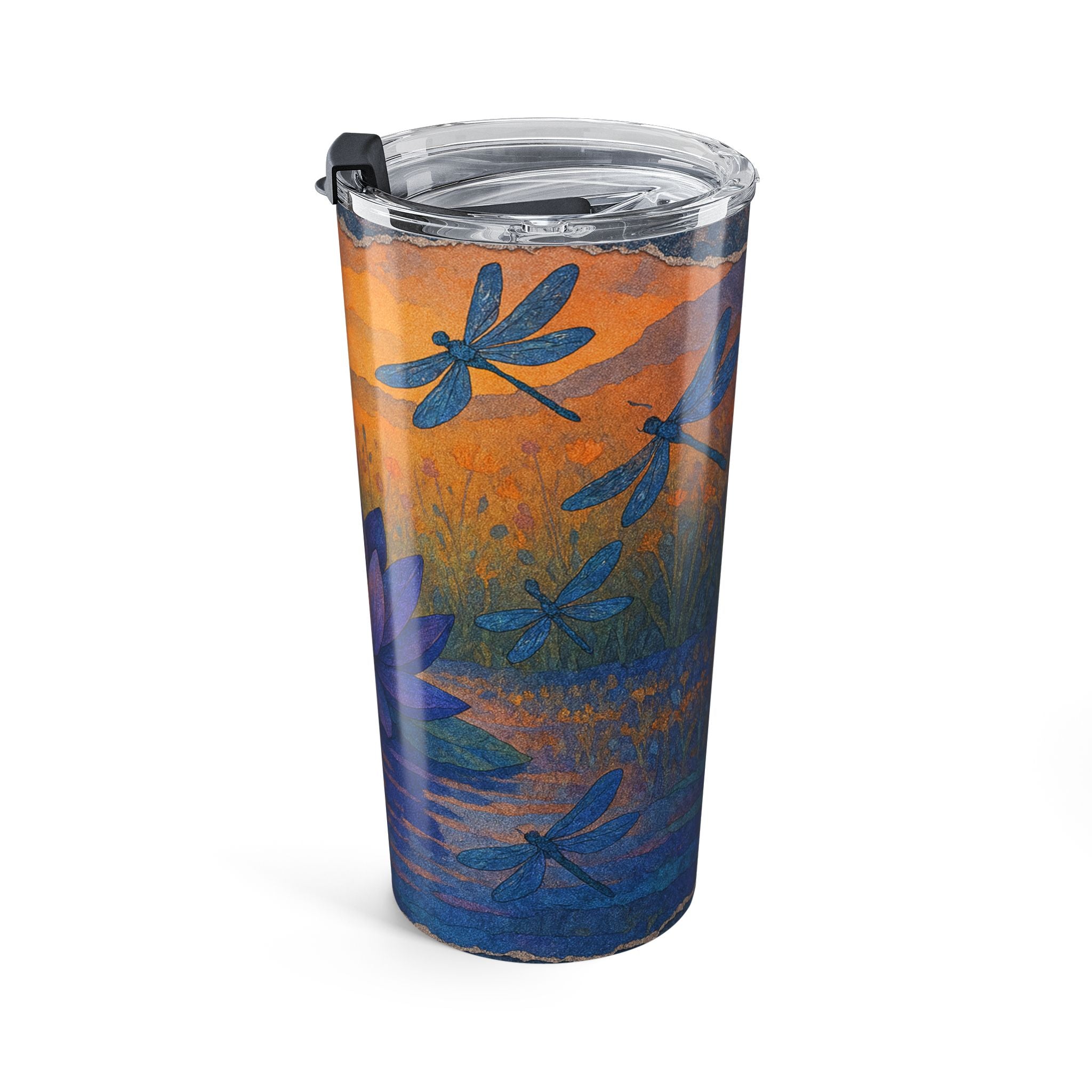 20oz Lotus & Dragonfly Tumbler — Sunset Floral Insulated Travel Cup
