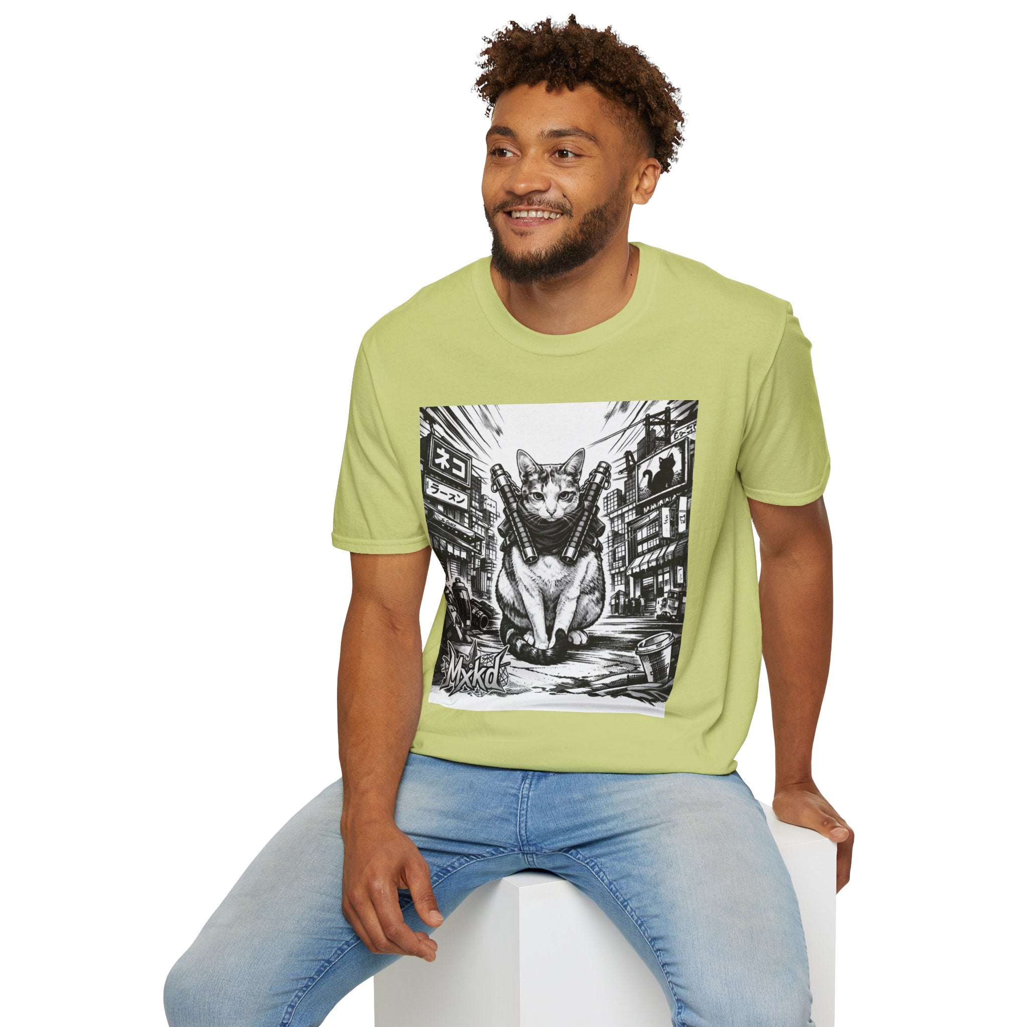 Cat Samurai T‑Shirt — Urban Noir Graphic Tee (Mxkd)