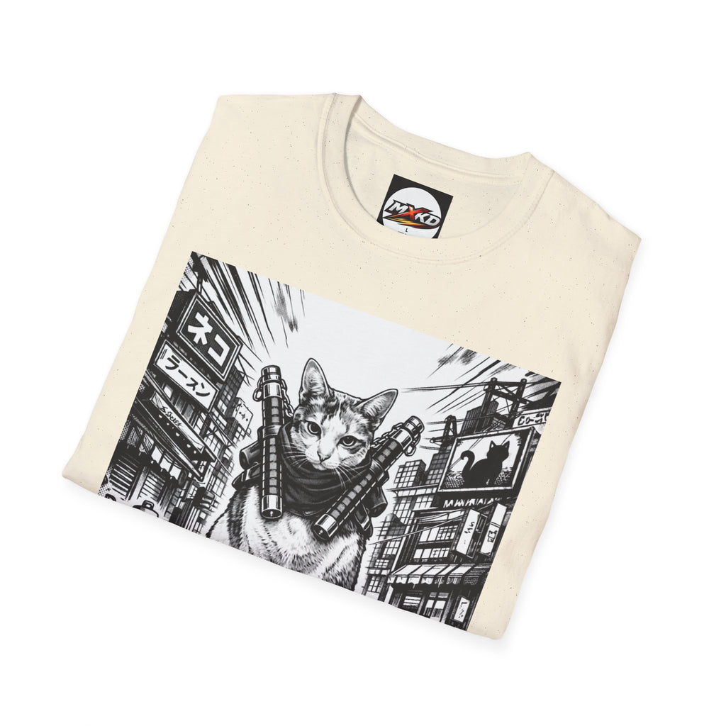 Cat Samurai T‑Shirt — Urban Noir Graphic Tee (Mxkd)