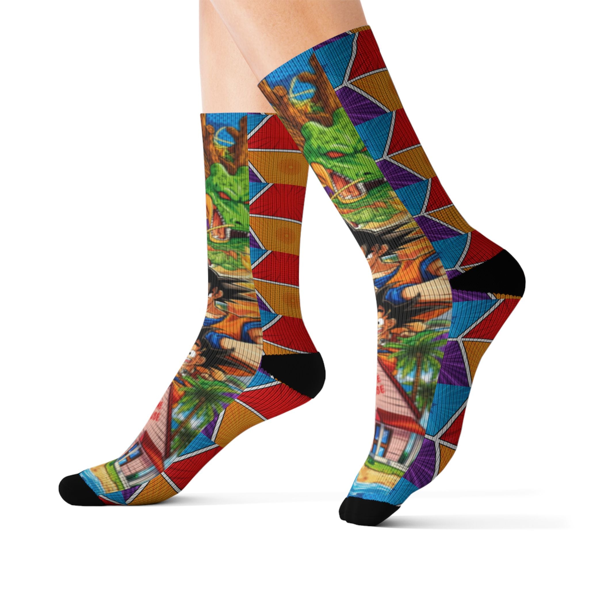 Colorful Dragon Ball Anime Sublimation Socks — Vibrant Geometric Crew Socks