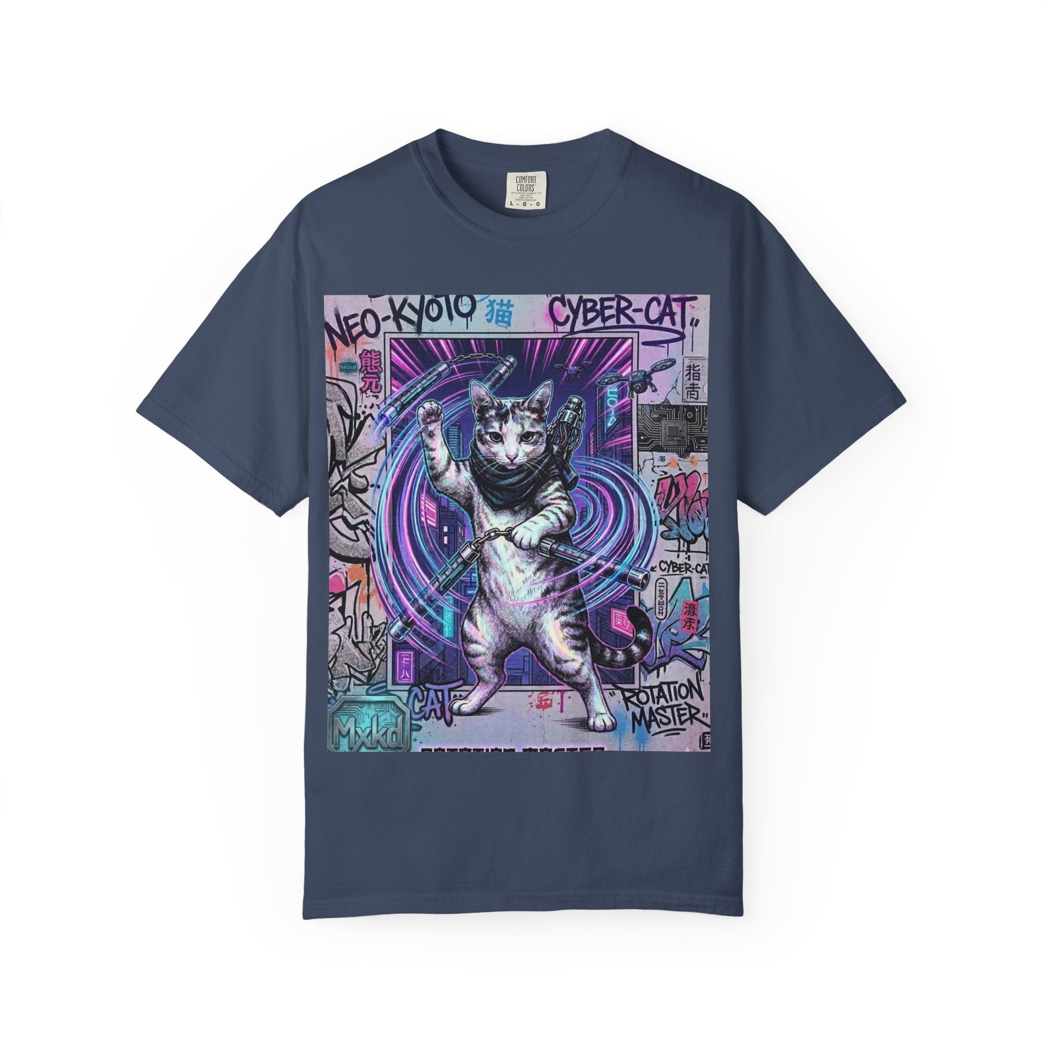 Cyber Cat T-Shirt — Neo-Kyoto Street Art Graphic Tee