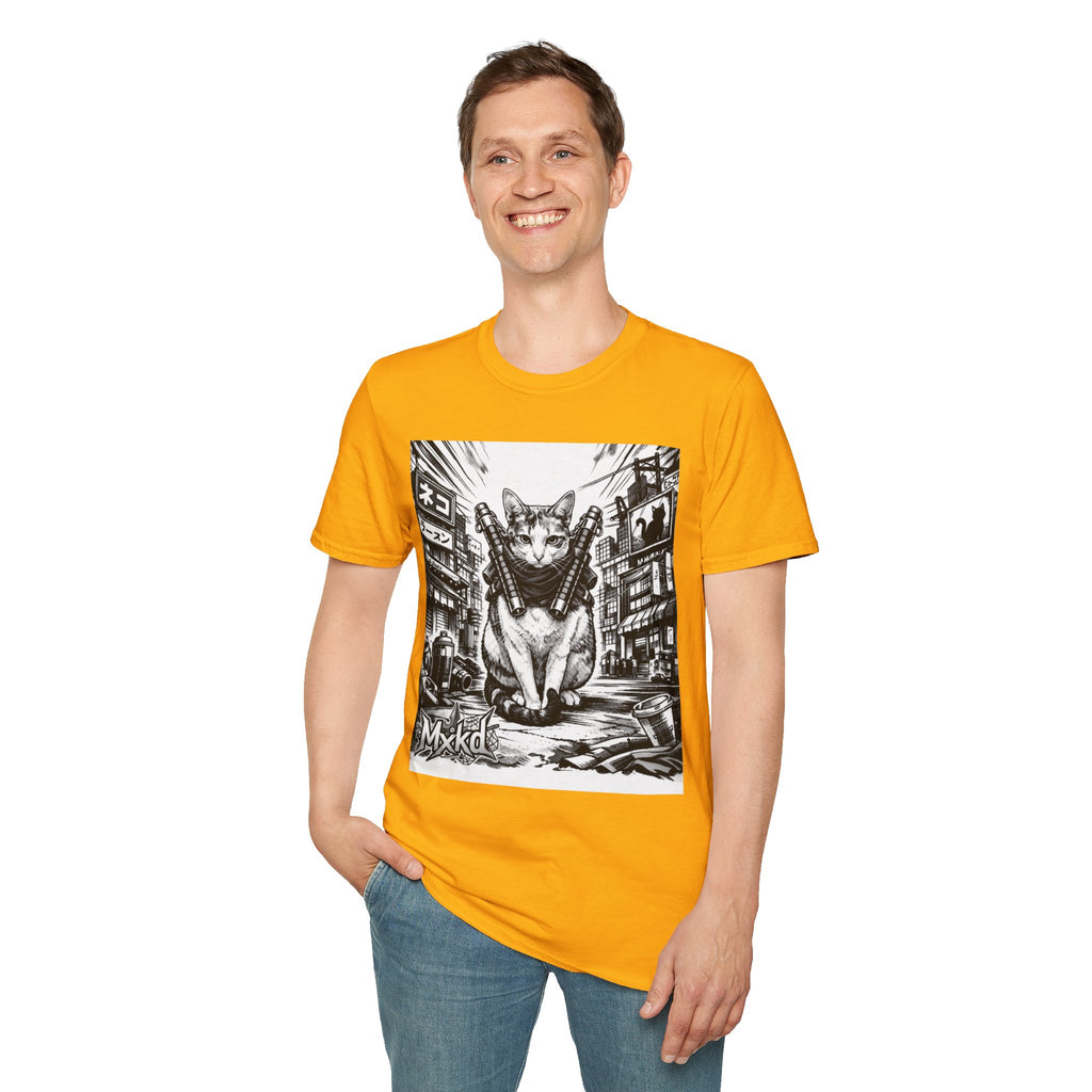 Cat Samurai T‑Shirt — Urban Noir Graphic Tee (Mxkd)