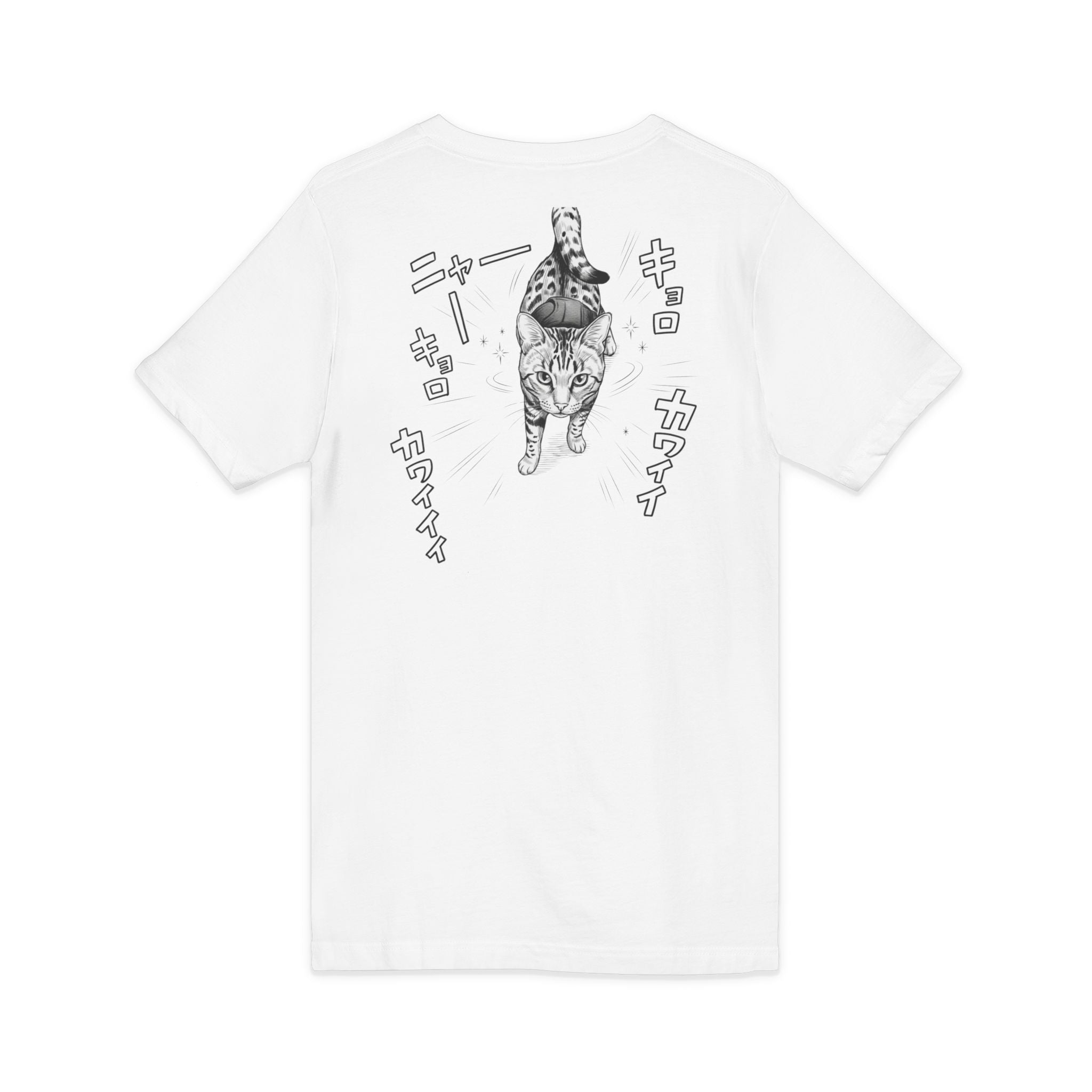 Cute Manga Cat V-Neck Tee — "Kawaii" Japanese Cat Illustration