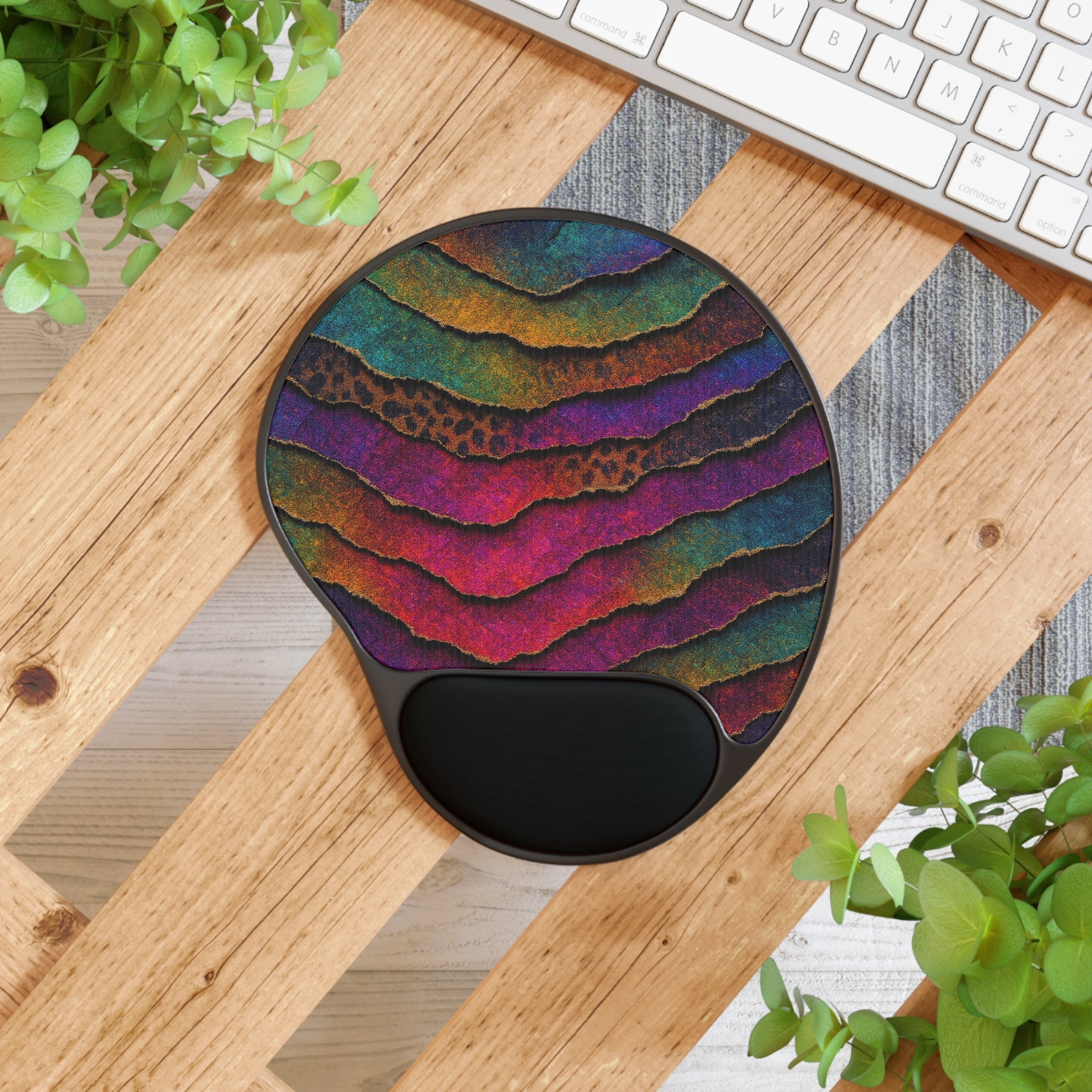 Colorful Zebra Wave Mouse Pad with Wrist Rest — Ergonomic Office & Gamer Desk Accessory