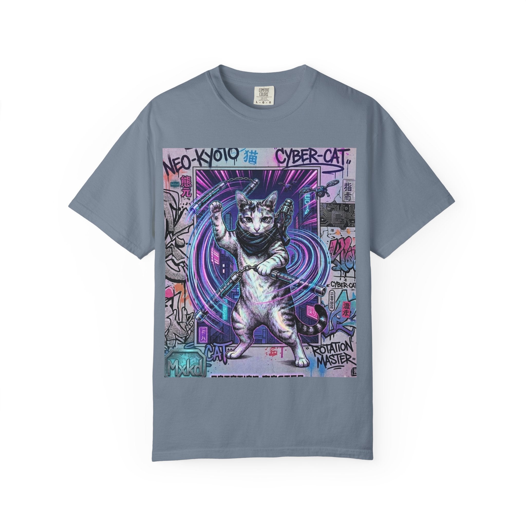 Cyber Cat T-Shirt — Neo-Kyoto Street Art Graphic Tee