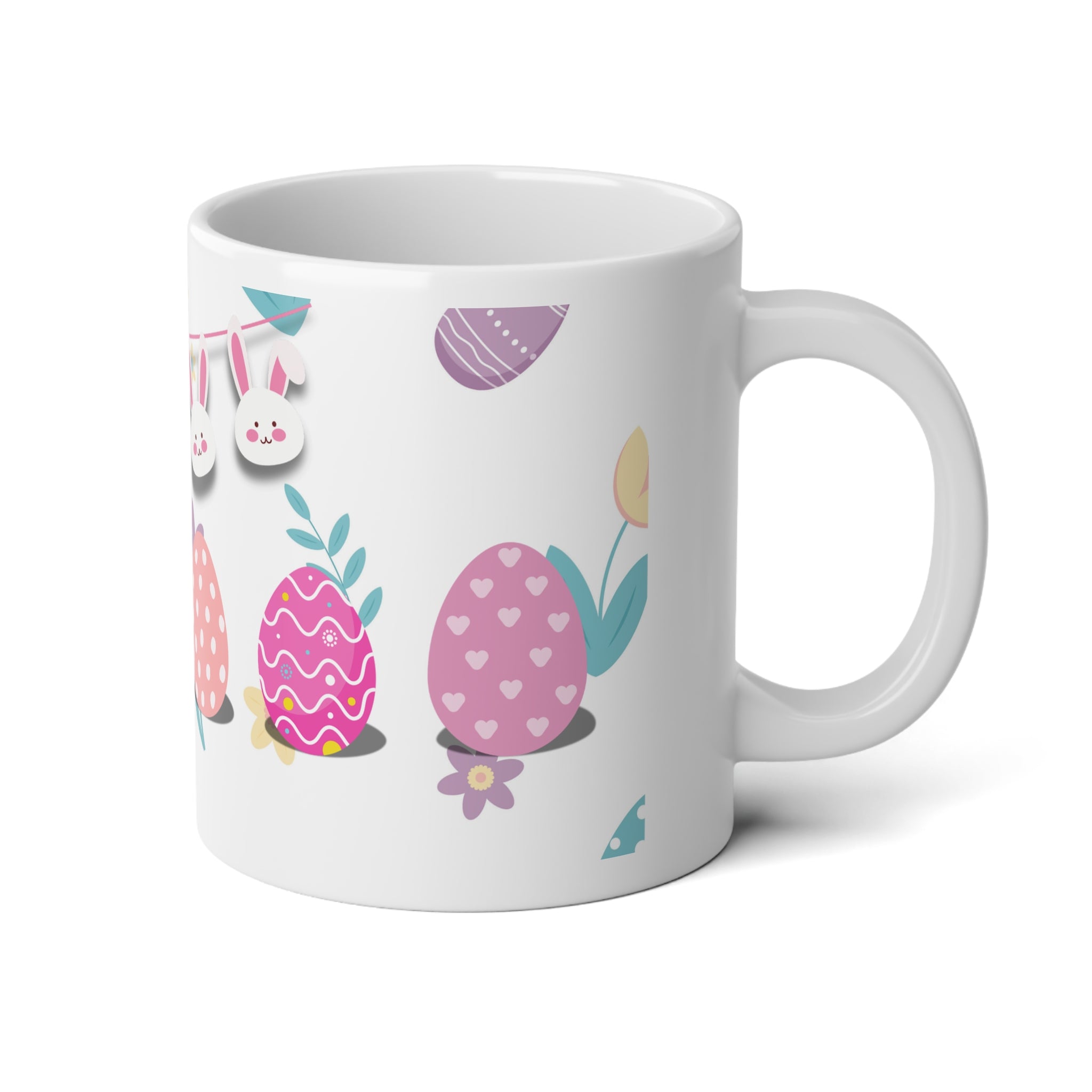 Easter Bunny & Painted Eggs Jumbo Mug — 20oz Spring Holiday Coffee Cup