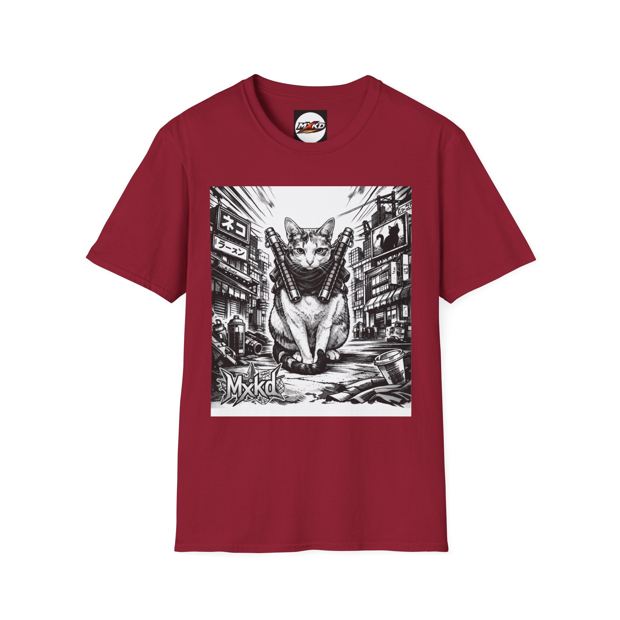 Cat Samurai T‑Shirt — Urban Noir Graphic Tee (Mxkd)