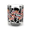 10oz Glass Mug — Colorful Floral Skull on Cow Print