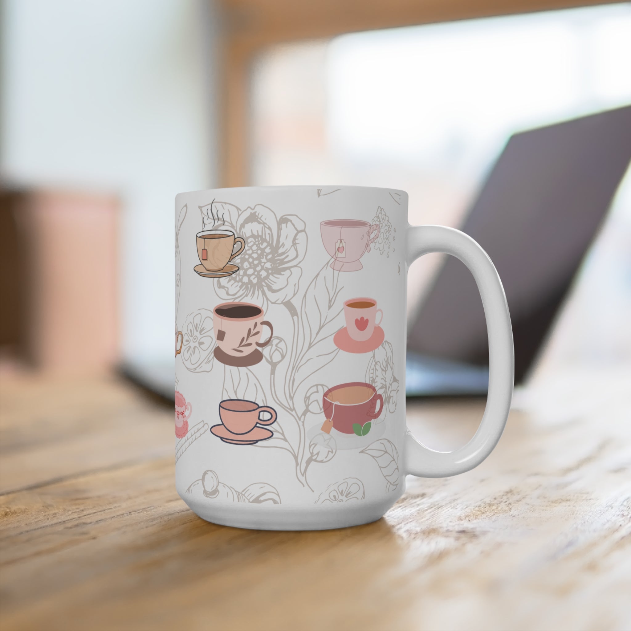 Cute Teacups Pattern Mug | Ceramic 15oz