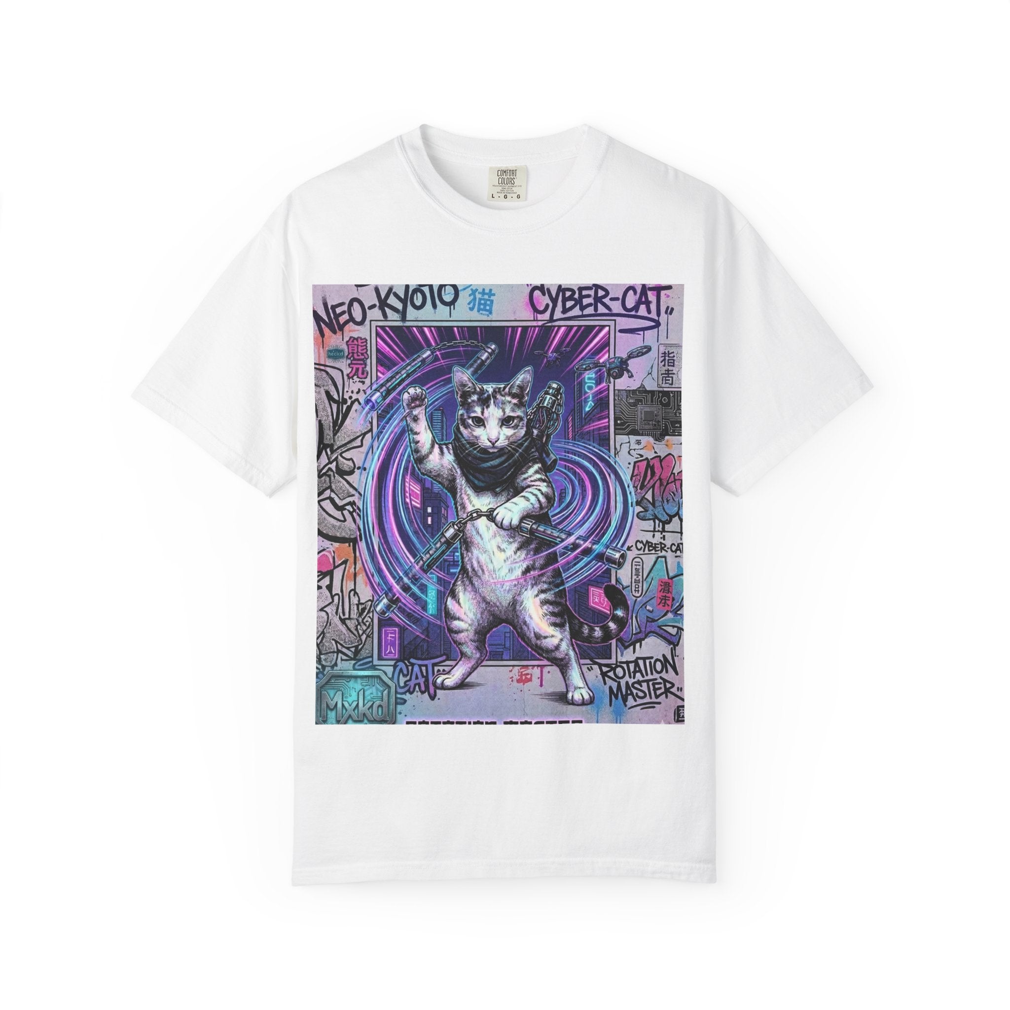 Cyber Cat T-Shirt — Neo-Kyoto Street Art Graphic Tee