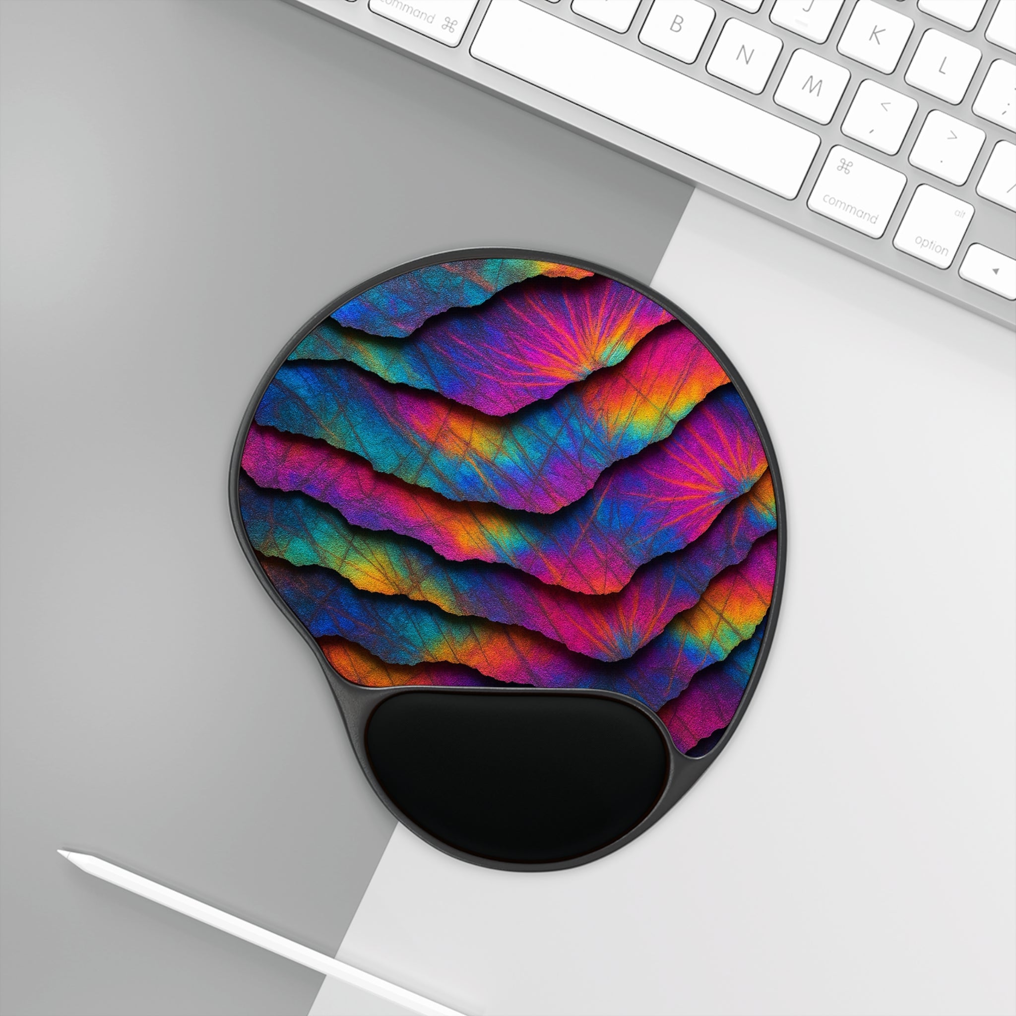 Ergonomic Mouse Pad with Wrist Rest — Vibrant Rainbow Leaf Pattern