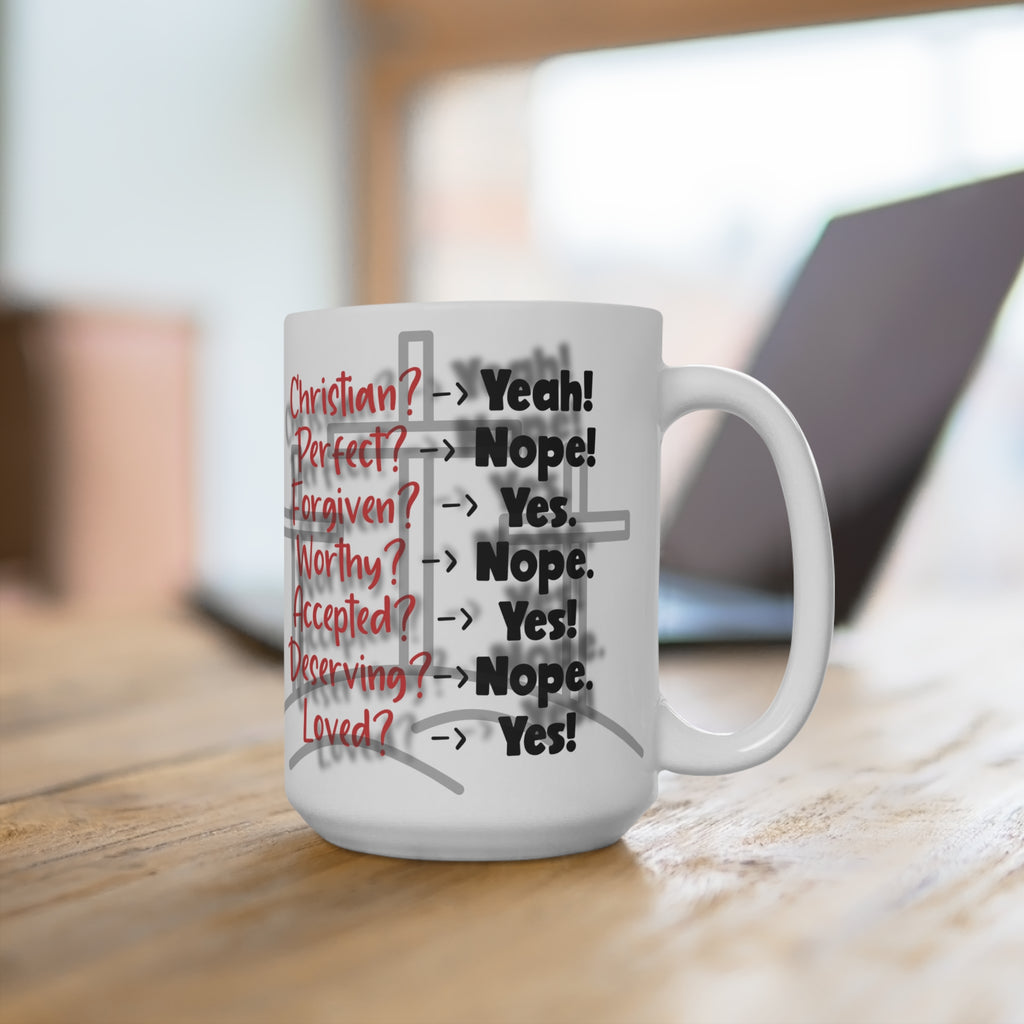 Christian Faith Checklist Mug | Yes No Cross Graphic 15oz