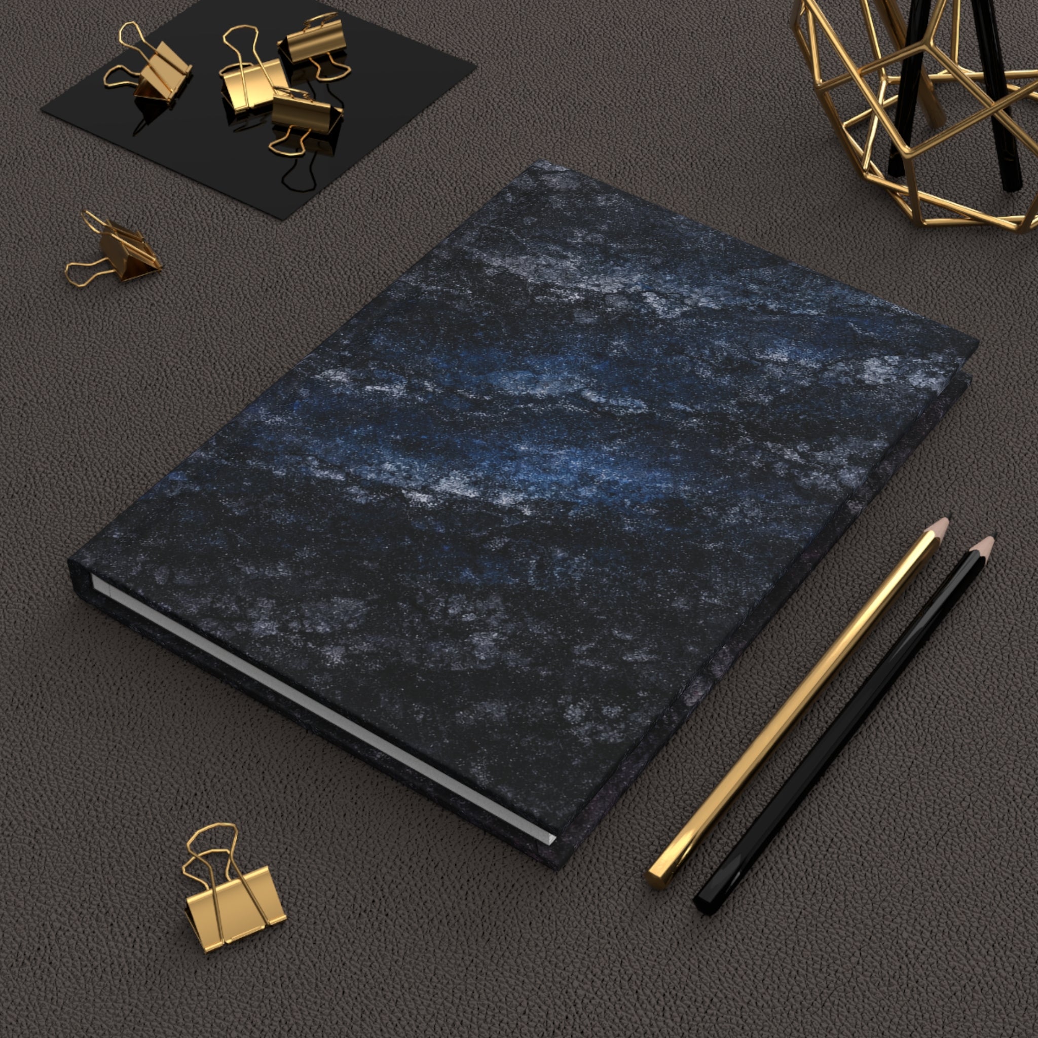 Galaxy Marble Hardcover Journal — Dark Blue & Purple Abstract Notebook