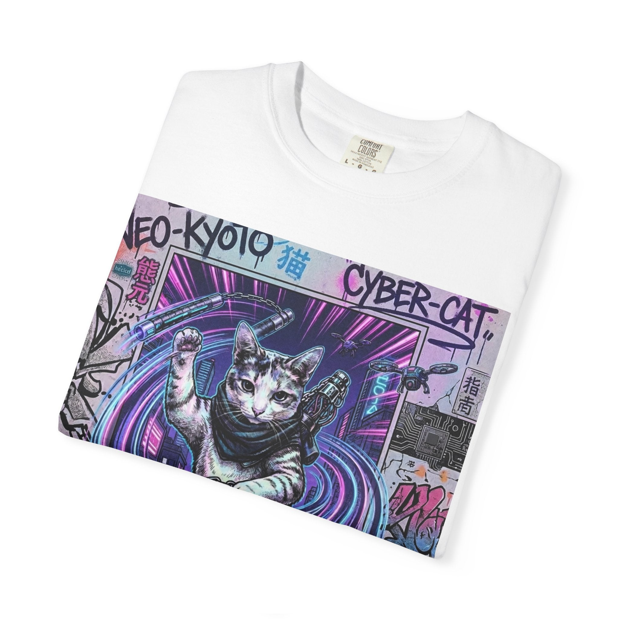 Cyber Cat T-Shirt — Neo-Kyoto Street Art Graphic Tee